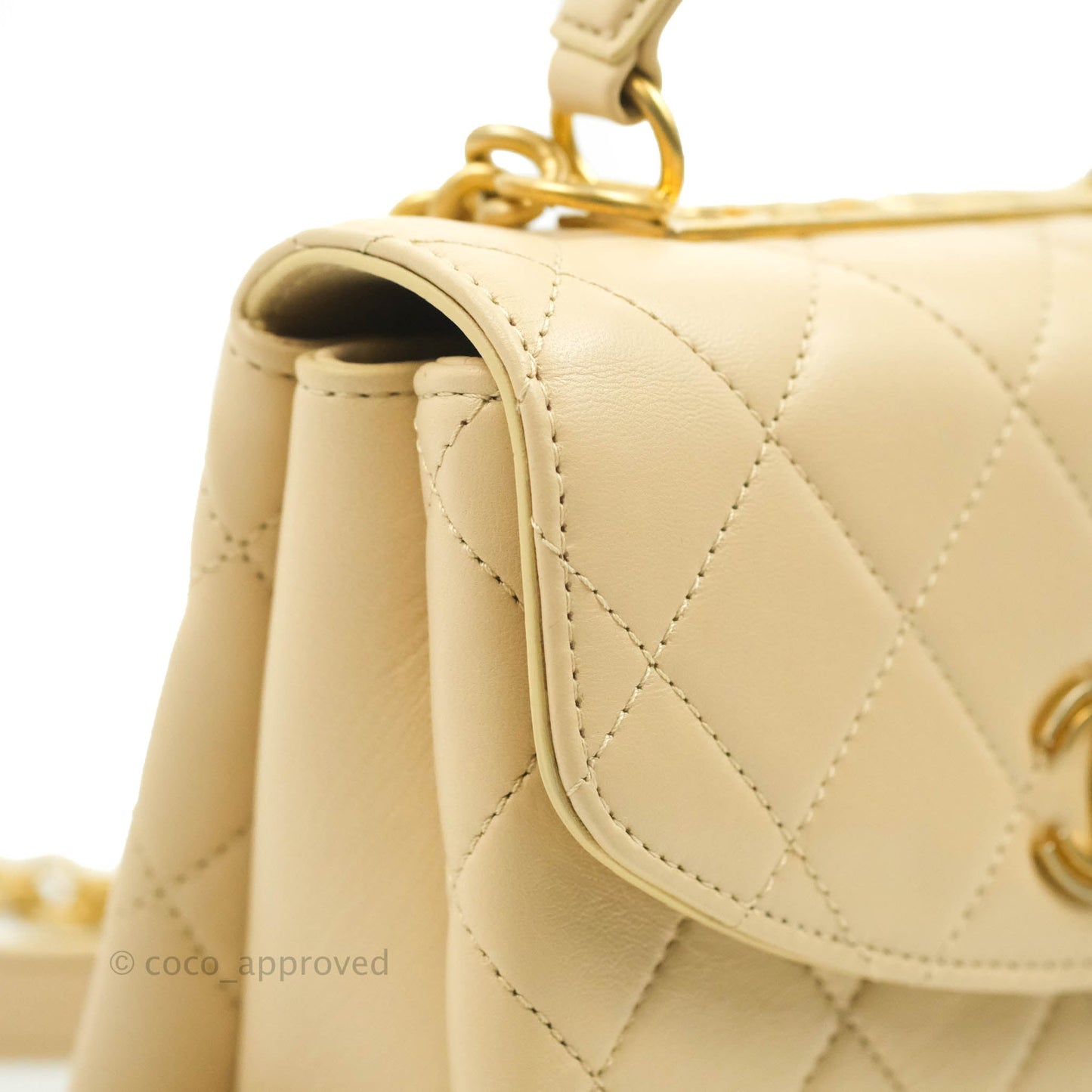 Chanel Top Handle Flap Bag Light Beige Lambskin Aged Gold Hardware