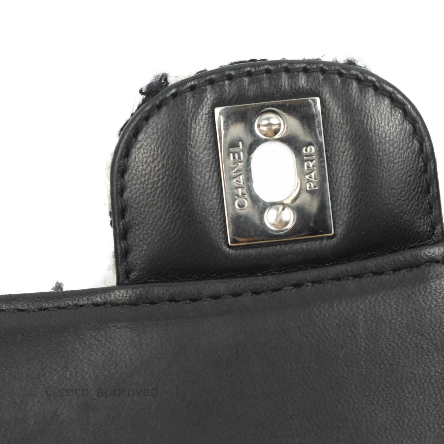 Chanel Quilted M/L Medium Double Flap Black White Tweed Silver Hardware