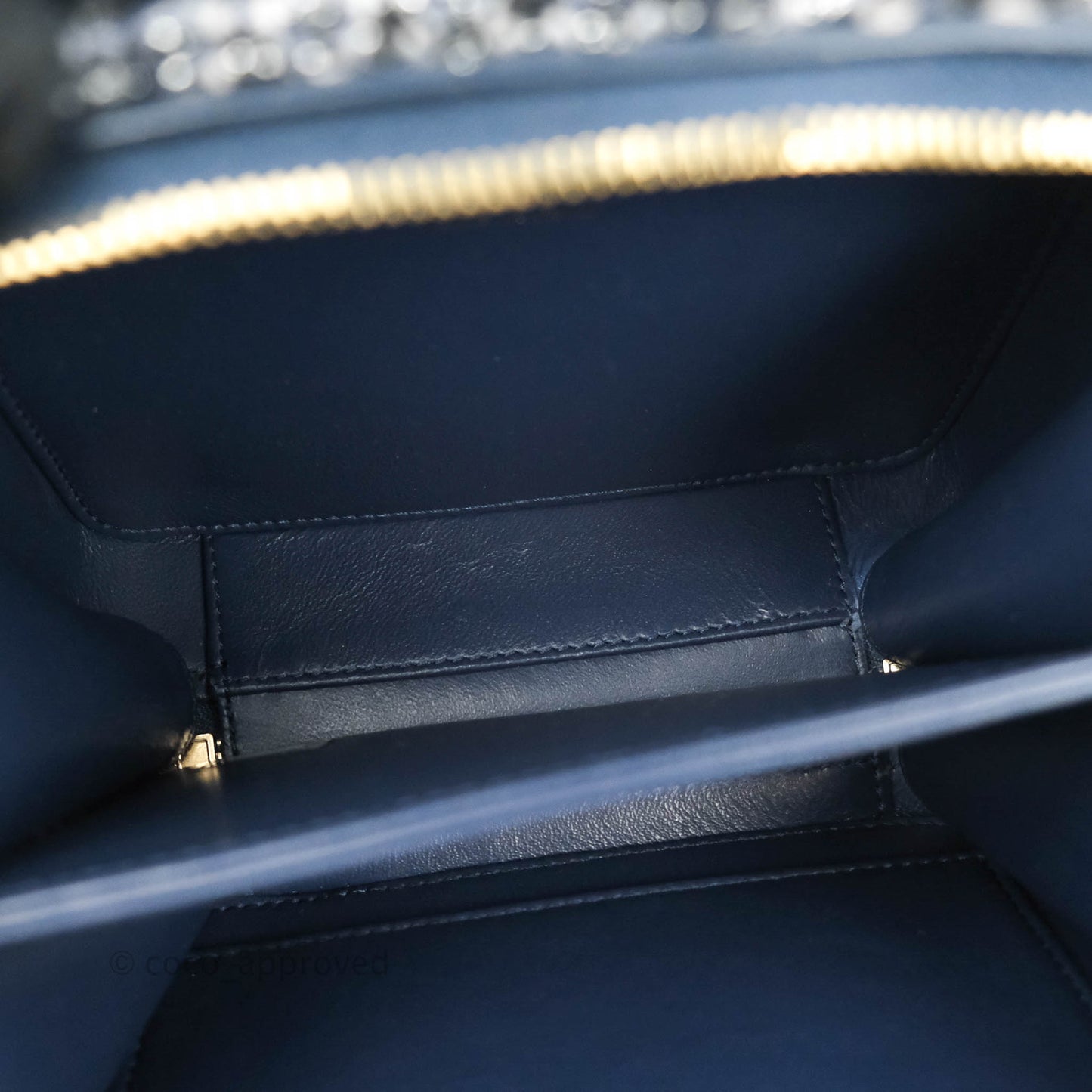 Chanel Quilted Small CC Filigree Vanity Case Navy Tweed Python Handle