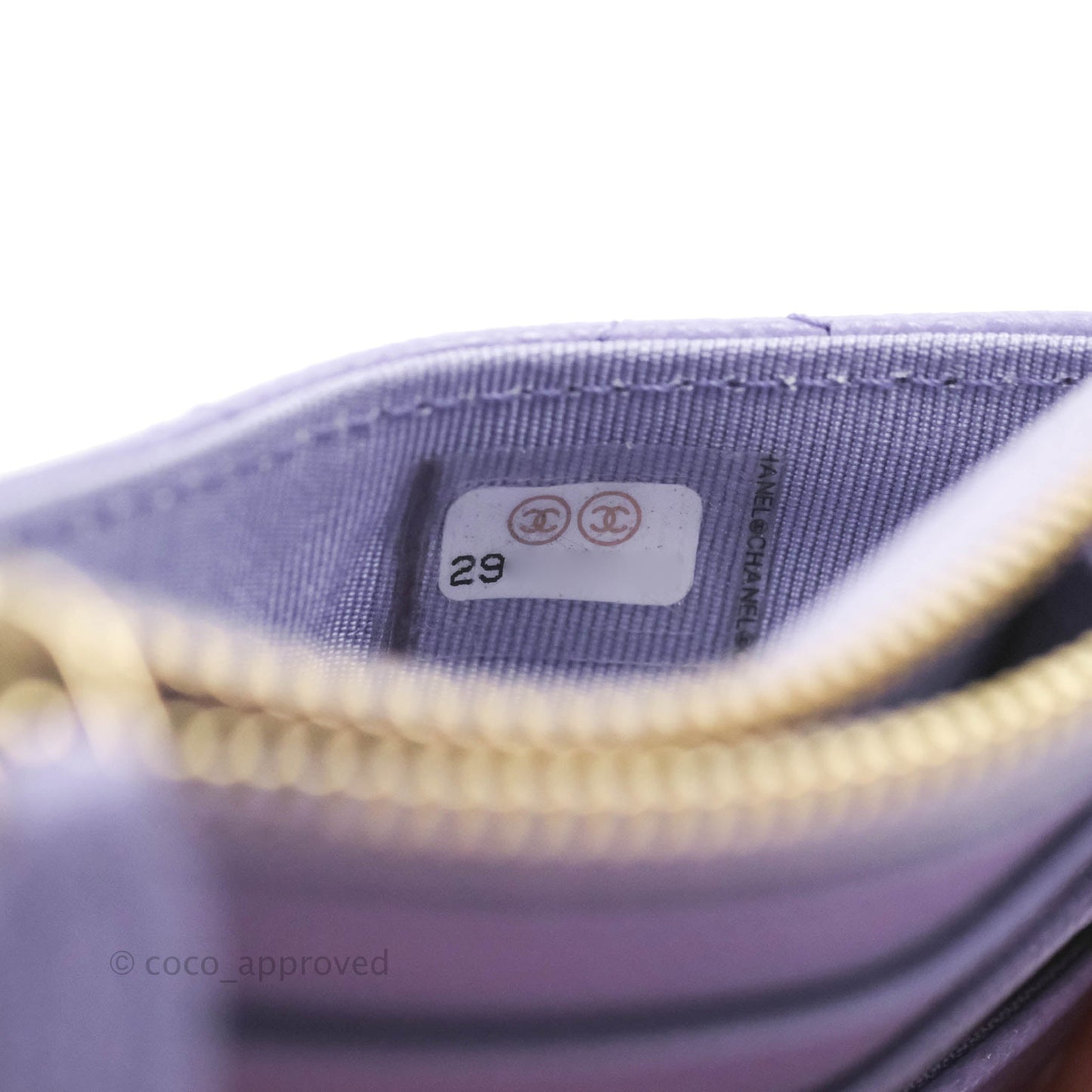 Chanel Quilted CC Zipped Card Holder Caviar Purple Gold Hardware