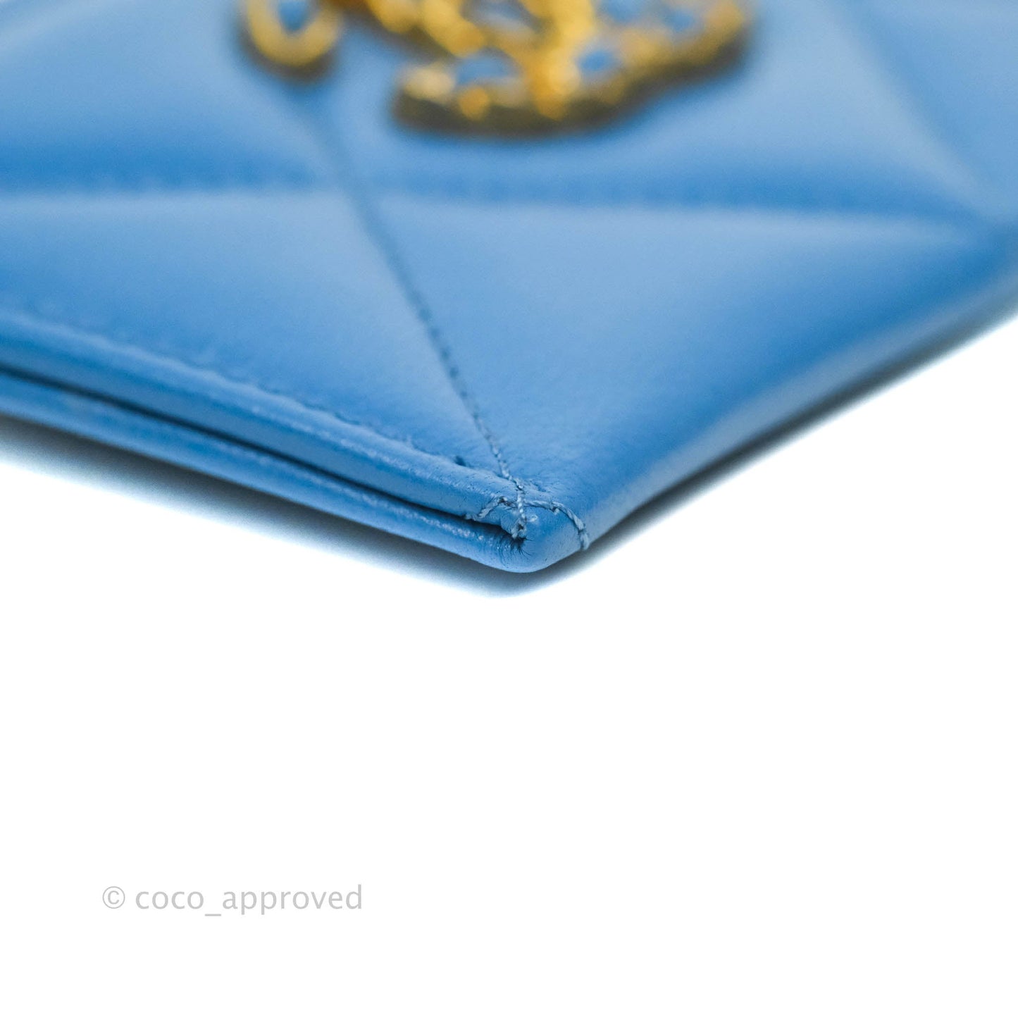Chanel 19 Quilted Blue Flat Card Holder