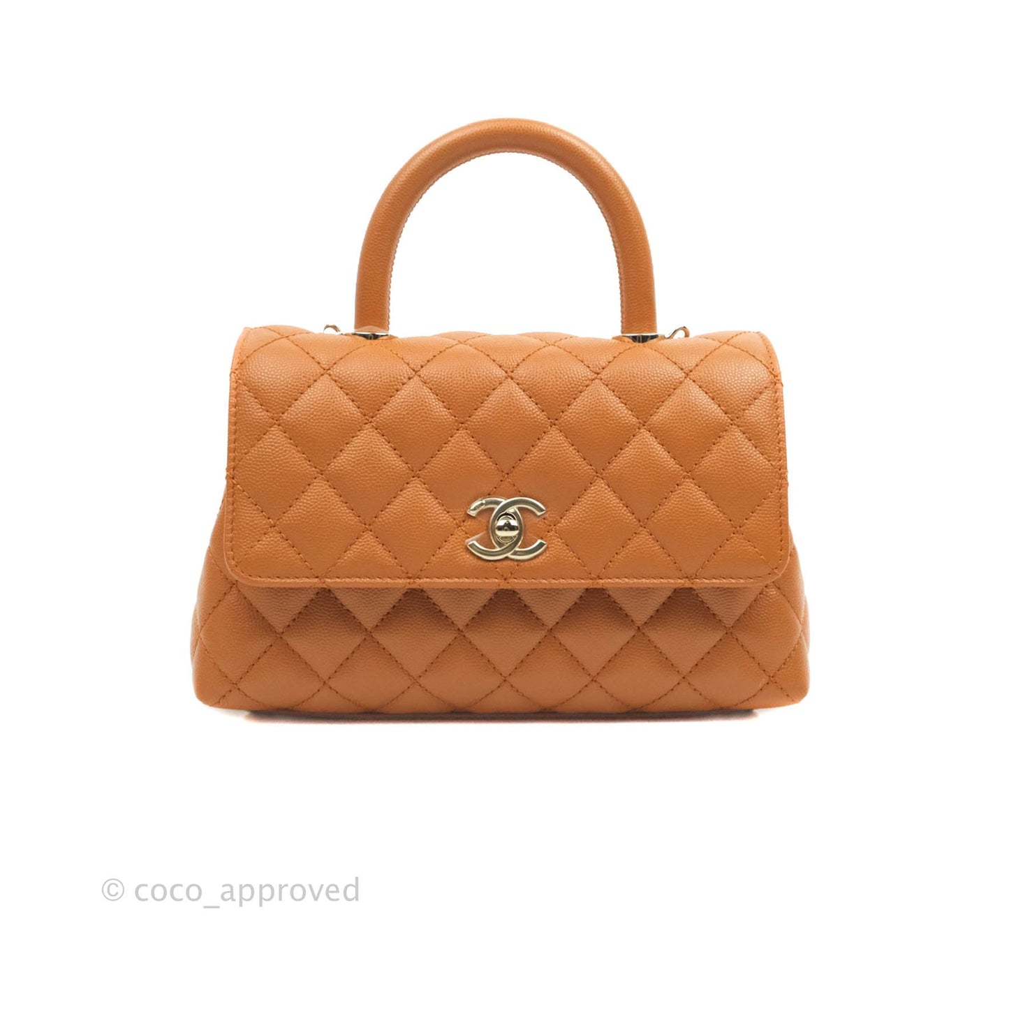 Chanel Small (Mini) Coco Handle Quilted Caramel Brown Caviar Gold Hardware 21A