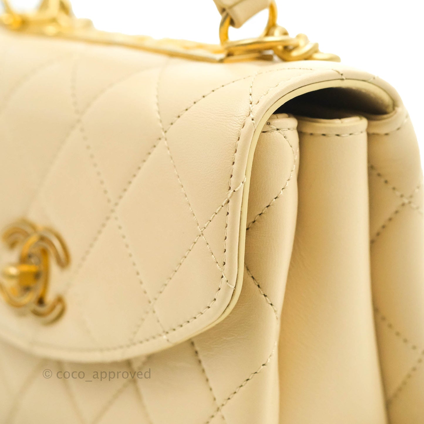 Chanel Top Handle Flap Bag Light Beige Lambskin Aged Gold Hardware