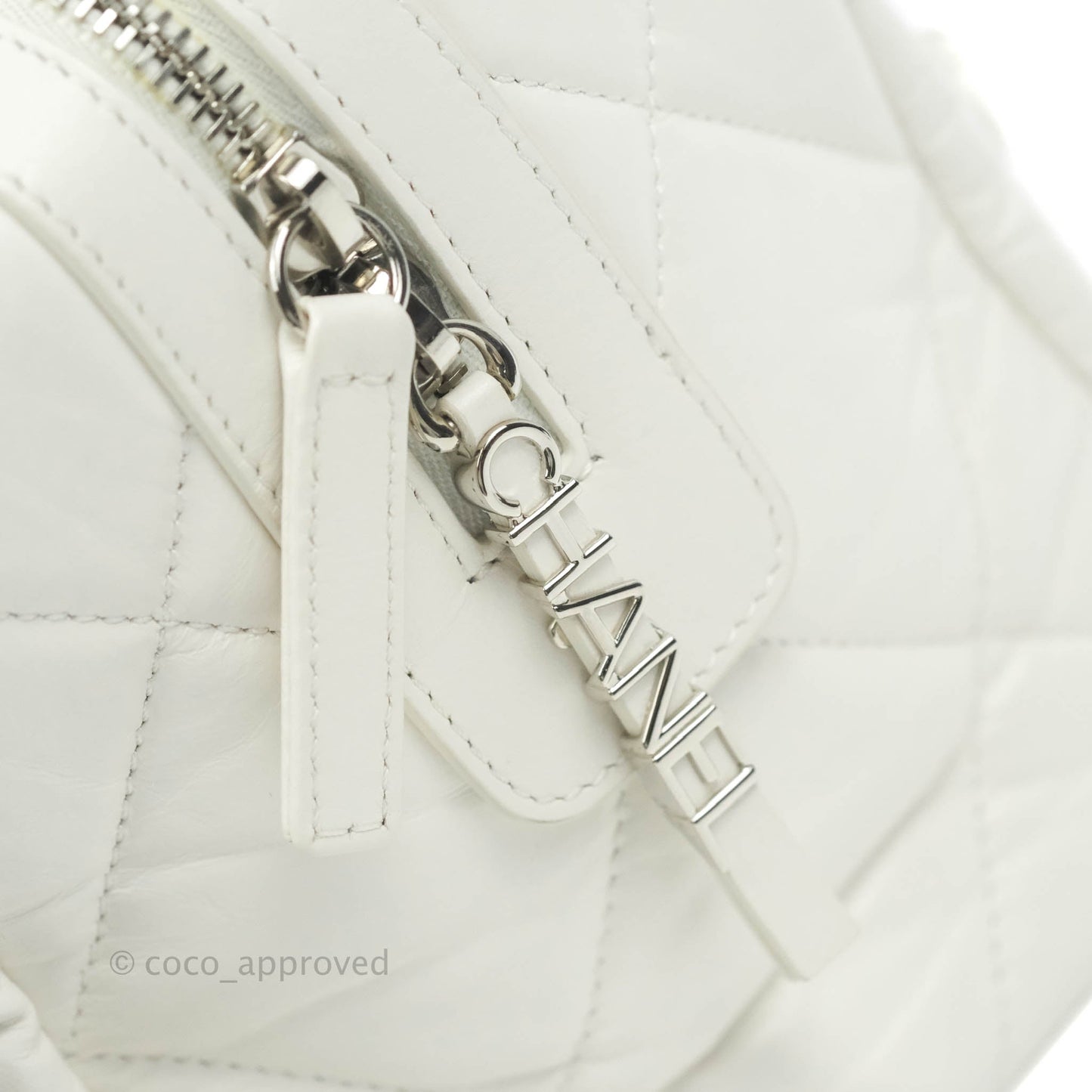 Chanel Calfskin Small Bowling Bag White Silver Hardware