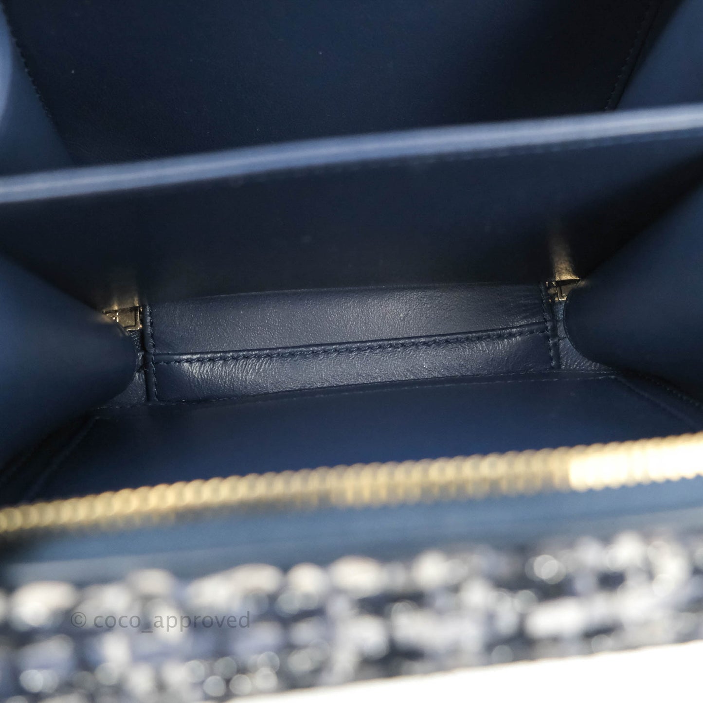 Chanel Quilted Small CC Filigree Vanity Case Navy Tweed Python Handle