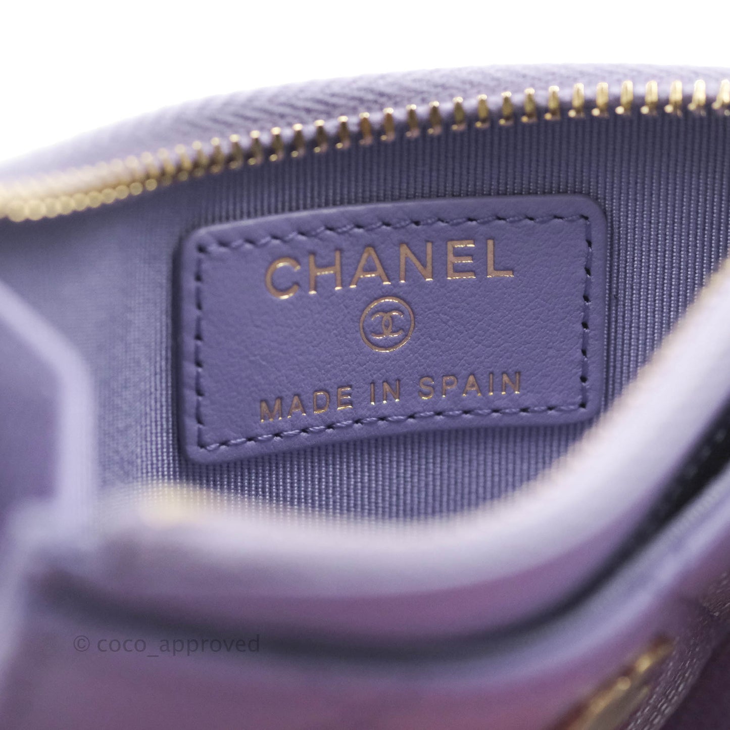 Chanel Quilted CC Zipped Card Holder Caviar Purple Gold Hardware