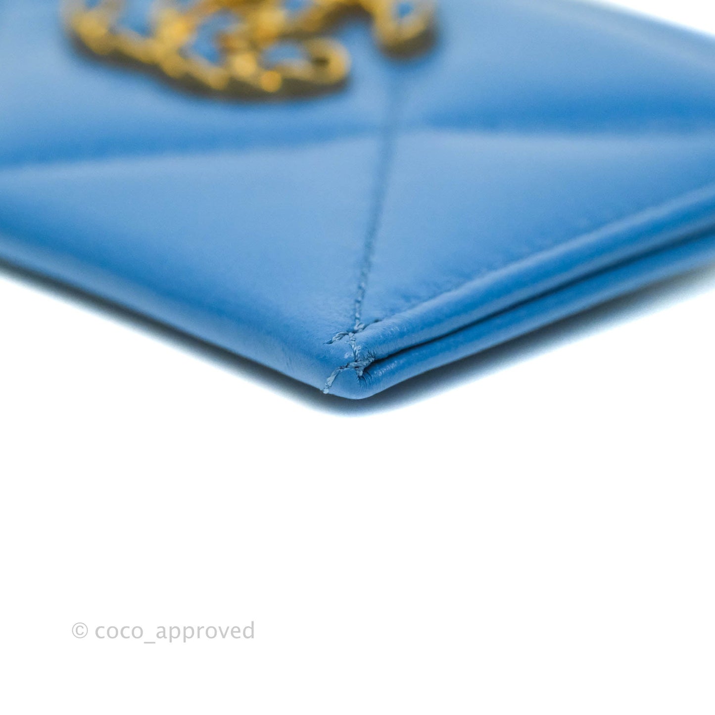 Chanel 19 Quilted Blue Flat Card Holder