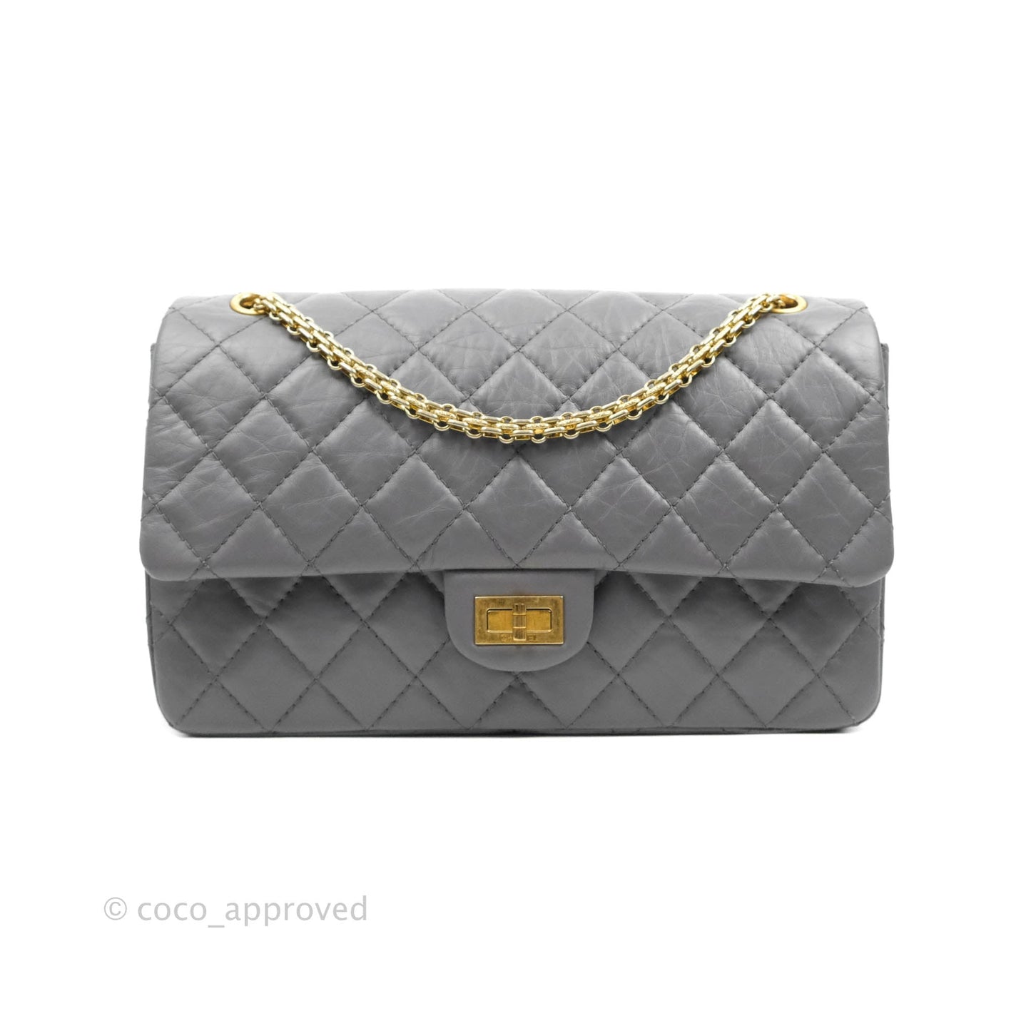 Chanel Quilted Reissue 226 Flap Grey Calfskin Aged Gold Hardware