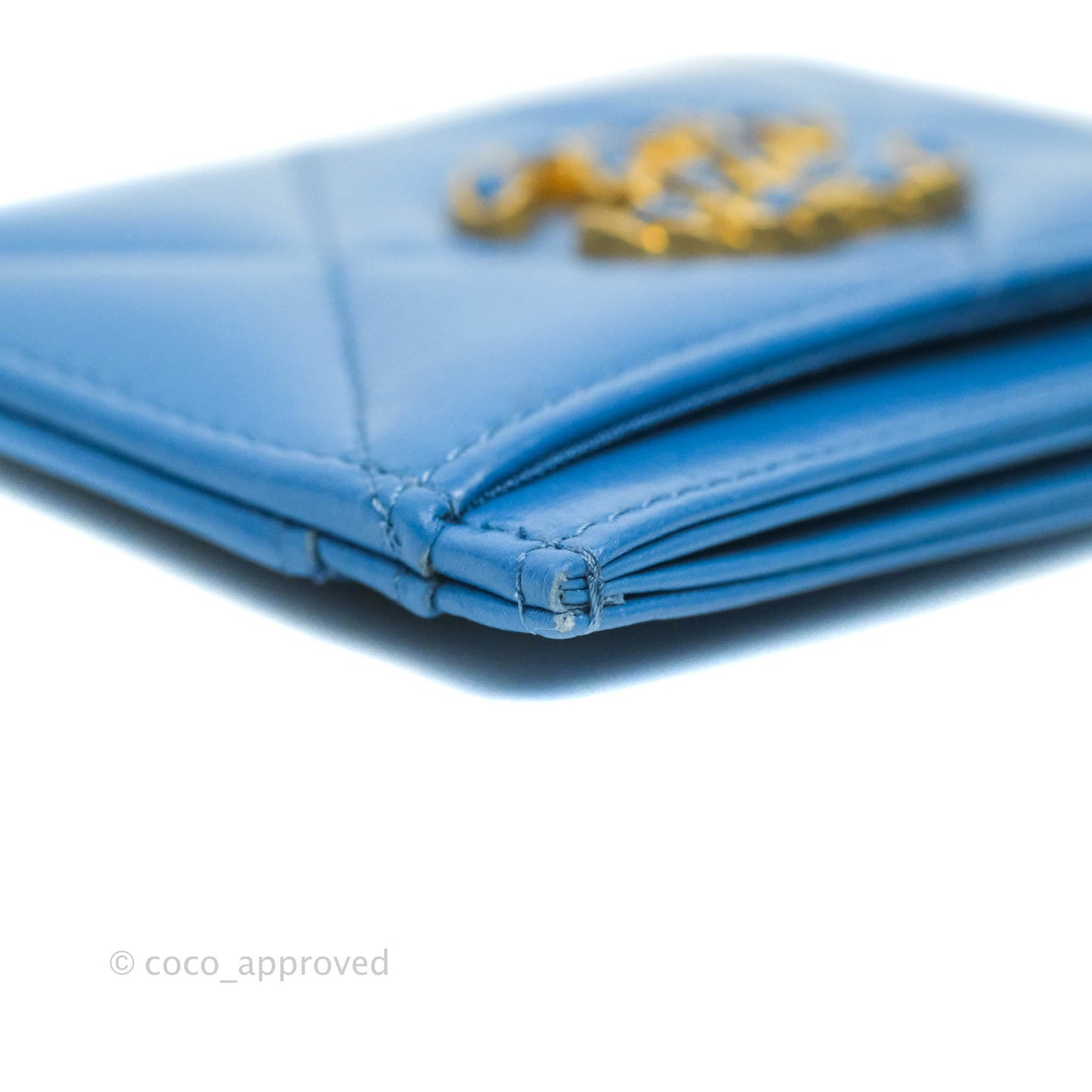 Chanel 19 Quilted Blue Flat Card Holder