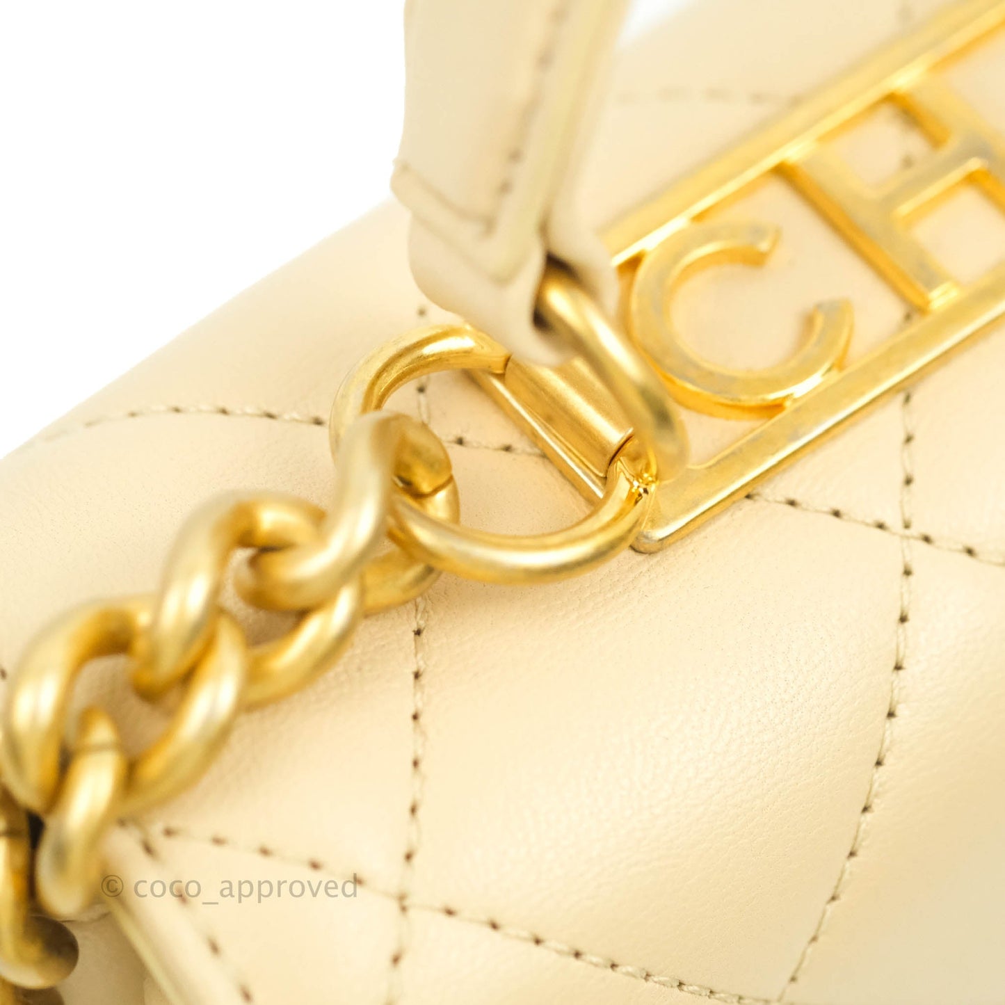Chanel Top Handle Flap Bag Light Beige Lambskin Aged Gold Hardware