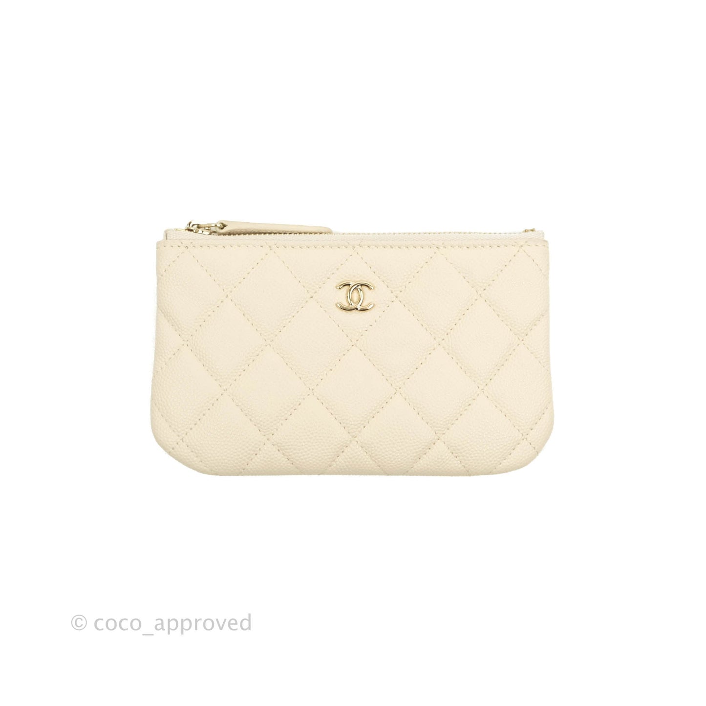 Chanel Mini Quilted O Case Ivory Caviar Gold Hardware
