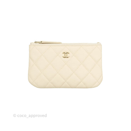 Chanel Mini Quilted O Case Ivory Caviar Gold Hardware