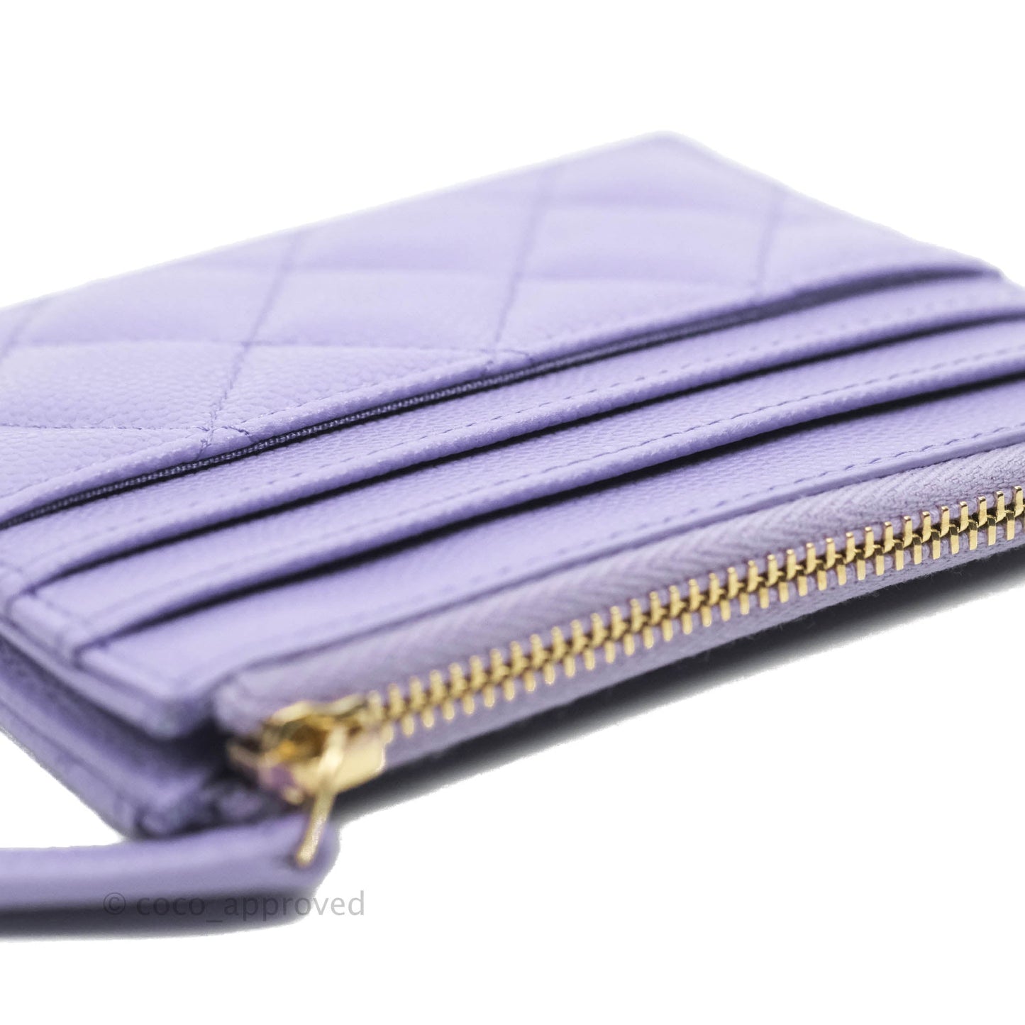 Chanel Quilted CC Zipped Card Holder Caviar Purple Gold Hardware