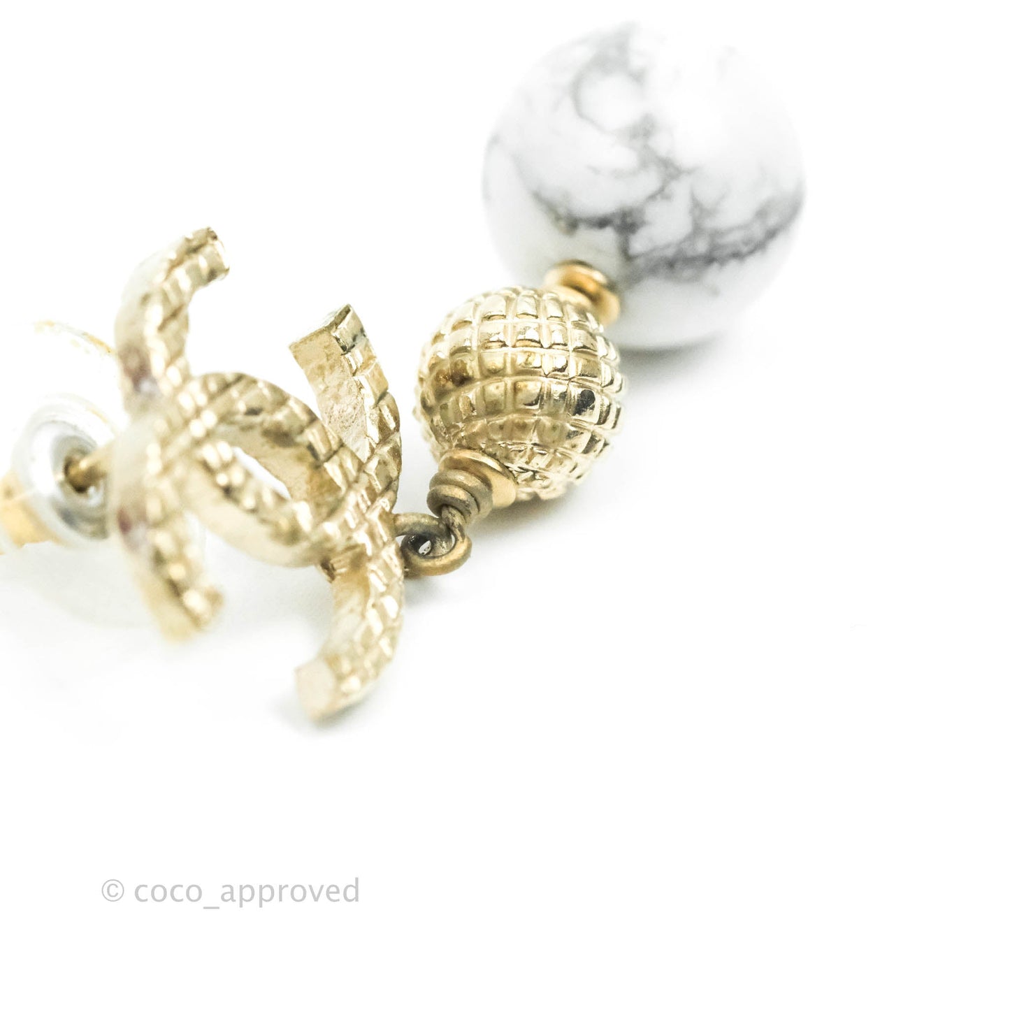Chanel CC Drop Marble Earrings Gold Tone 16A