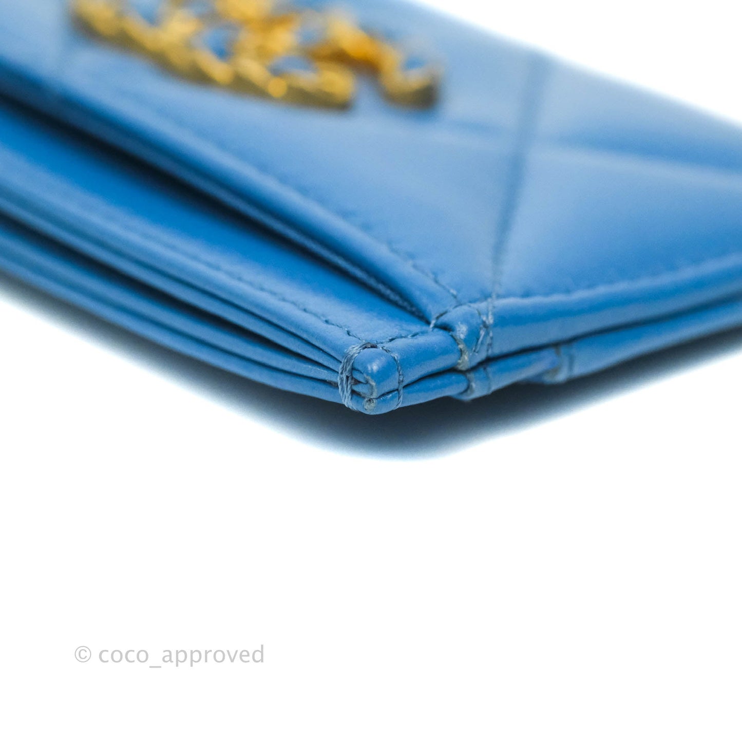 Chanel 19 Quilted Blue Flat Card Holder