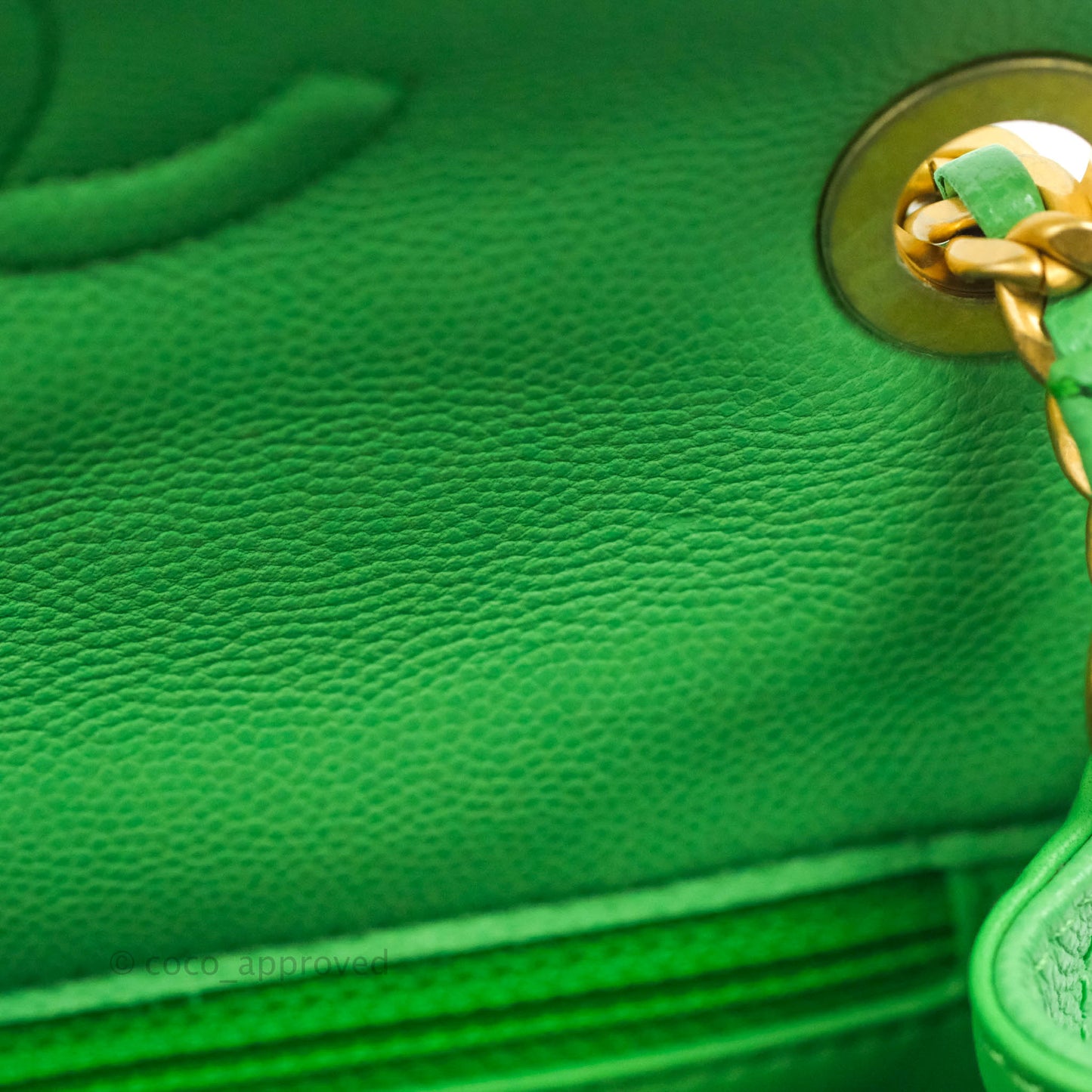 Chanel Mini Square Sweet Quilted Flap Green Caviar Aged Gold Hardware 21P