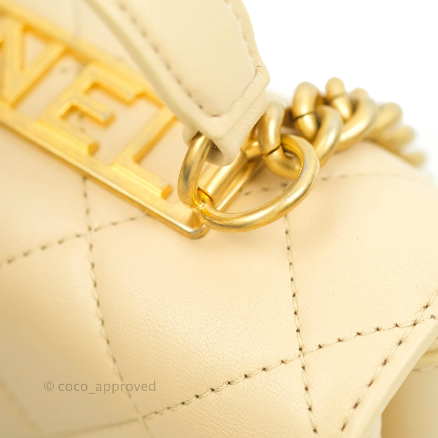 Chanel Top Handle Flap Bag Light Beige Lambskin Aged Gold Hardware