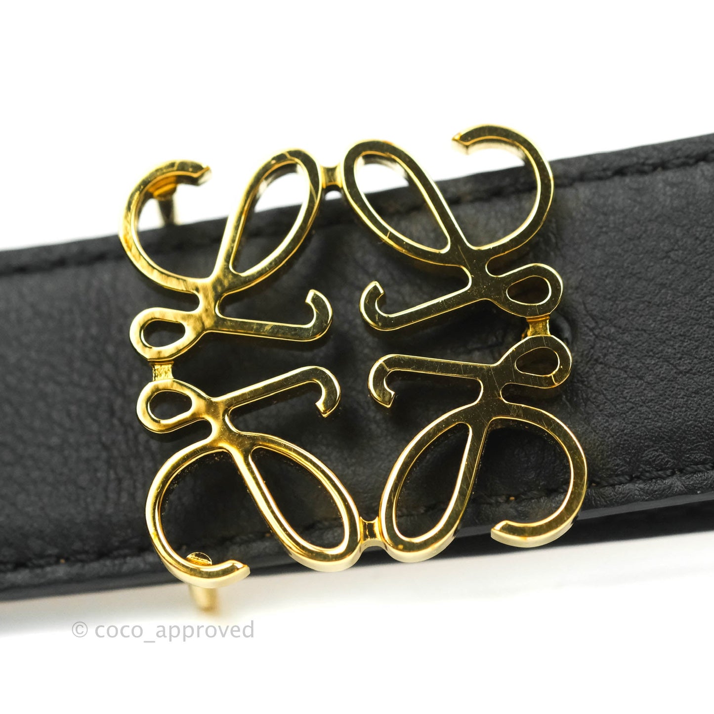Loewe Anagram Buckle Tan Black Calfskin Reversible Belt