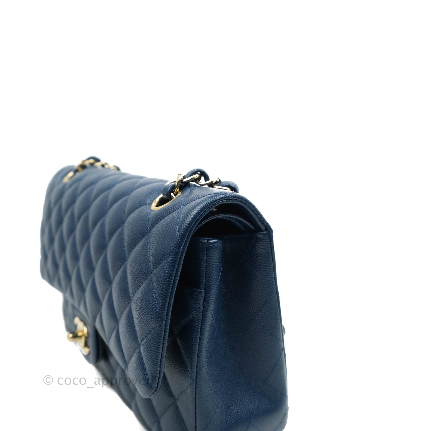 Chanel Quilted M/L Medium Double Flap Blue Caviar Gold Hardware 19C