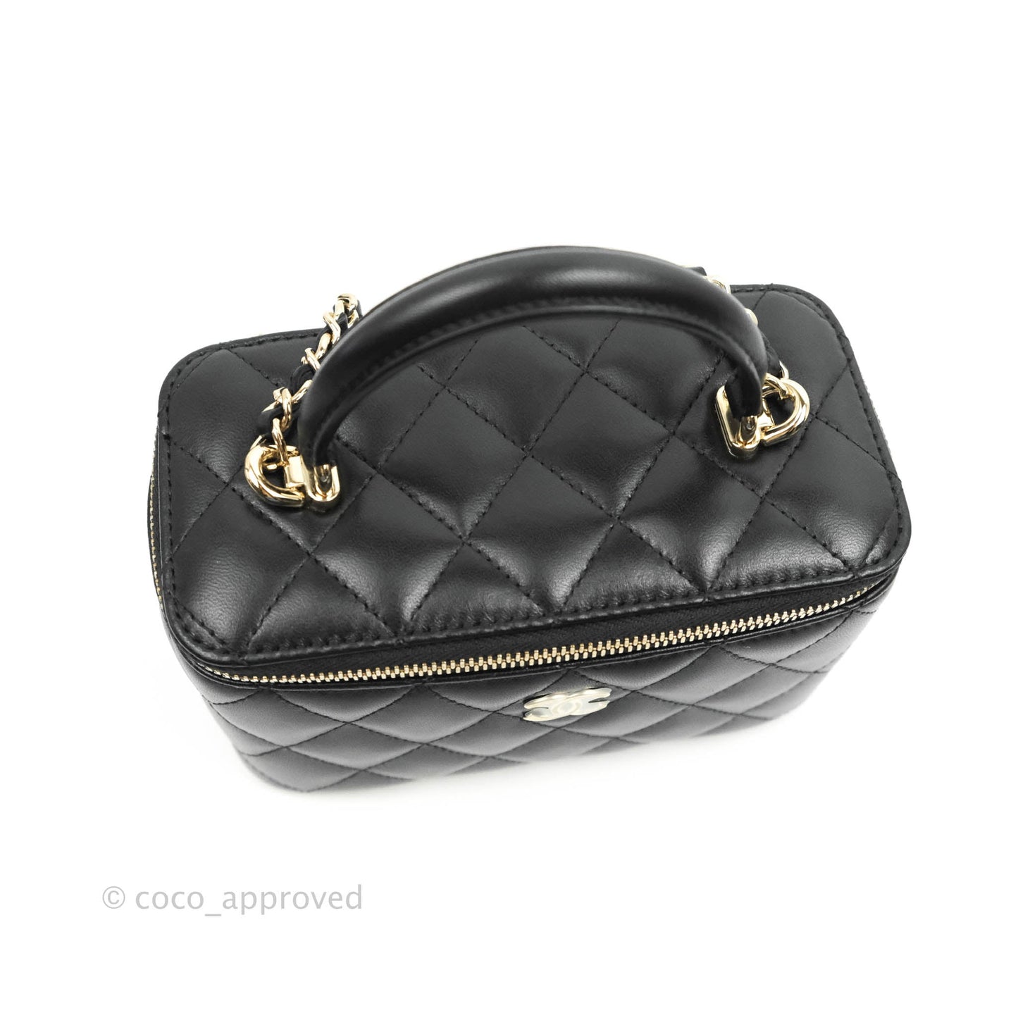 Chanel Classic Vanity Rectangular Top Handle With Chain Black Lambskin Gold Hardware