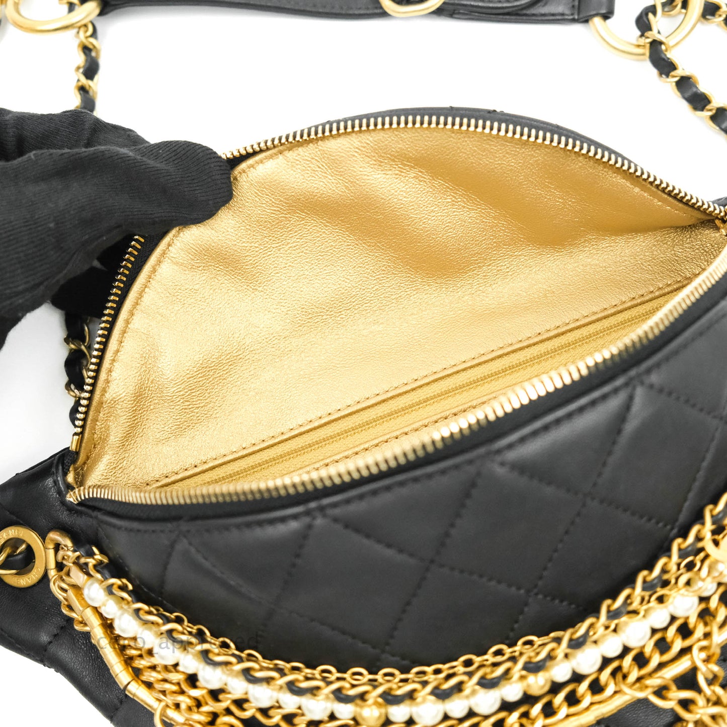 Chanel Quilted All About Chains Waist Belt Bag Black Lambskin Aged Gold Hardware