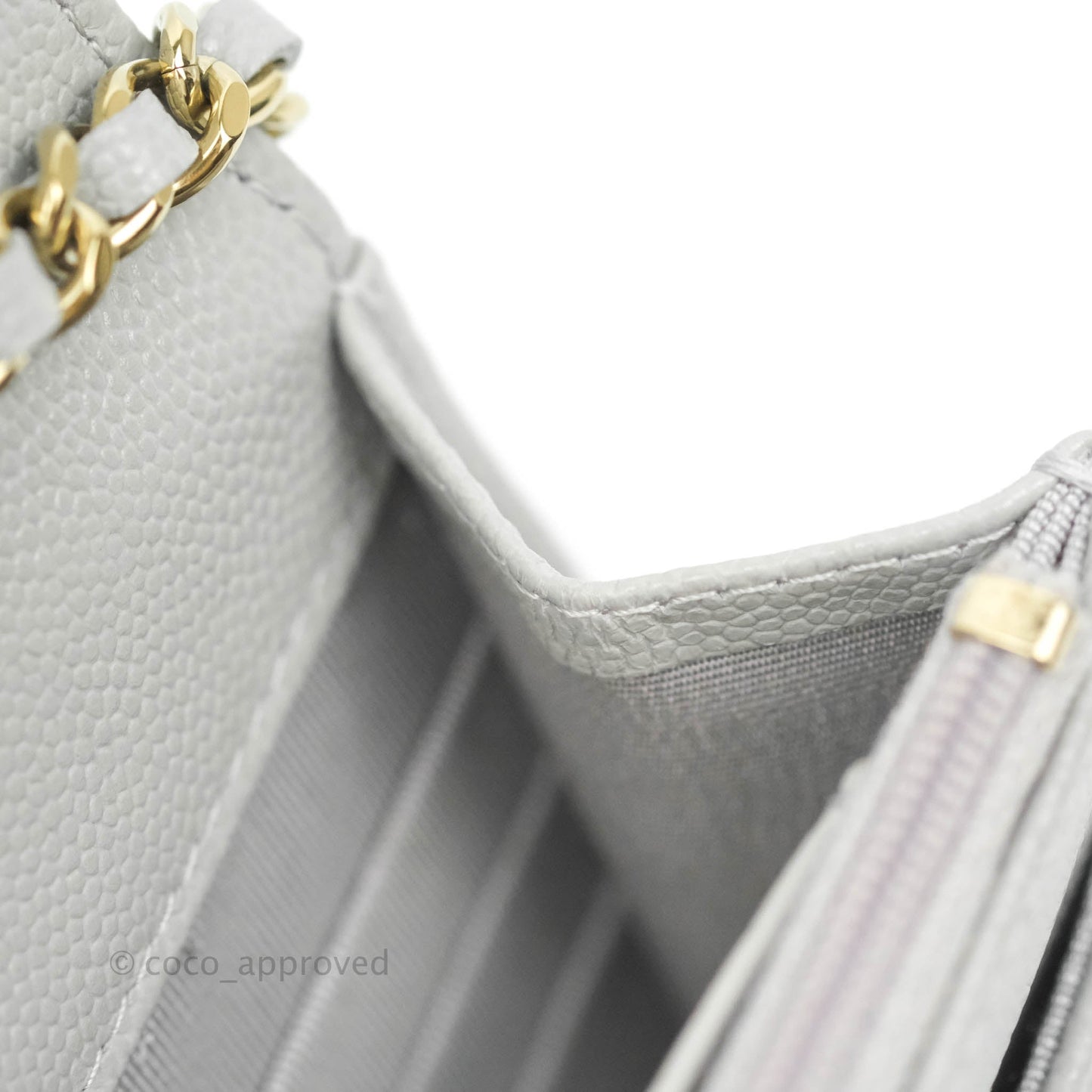 Chanel Quilted Wallet on Chain WOC Grey Caviar Gold Hardware 21A