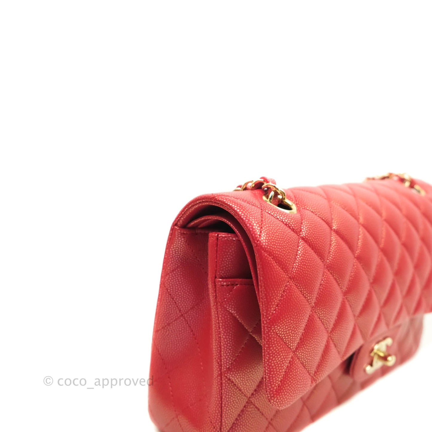 Chanel Classic M/L Medium Double Flap Iridescent Red Caviar Gold Hardware 21S