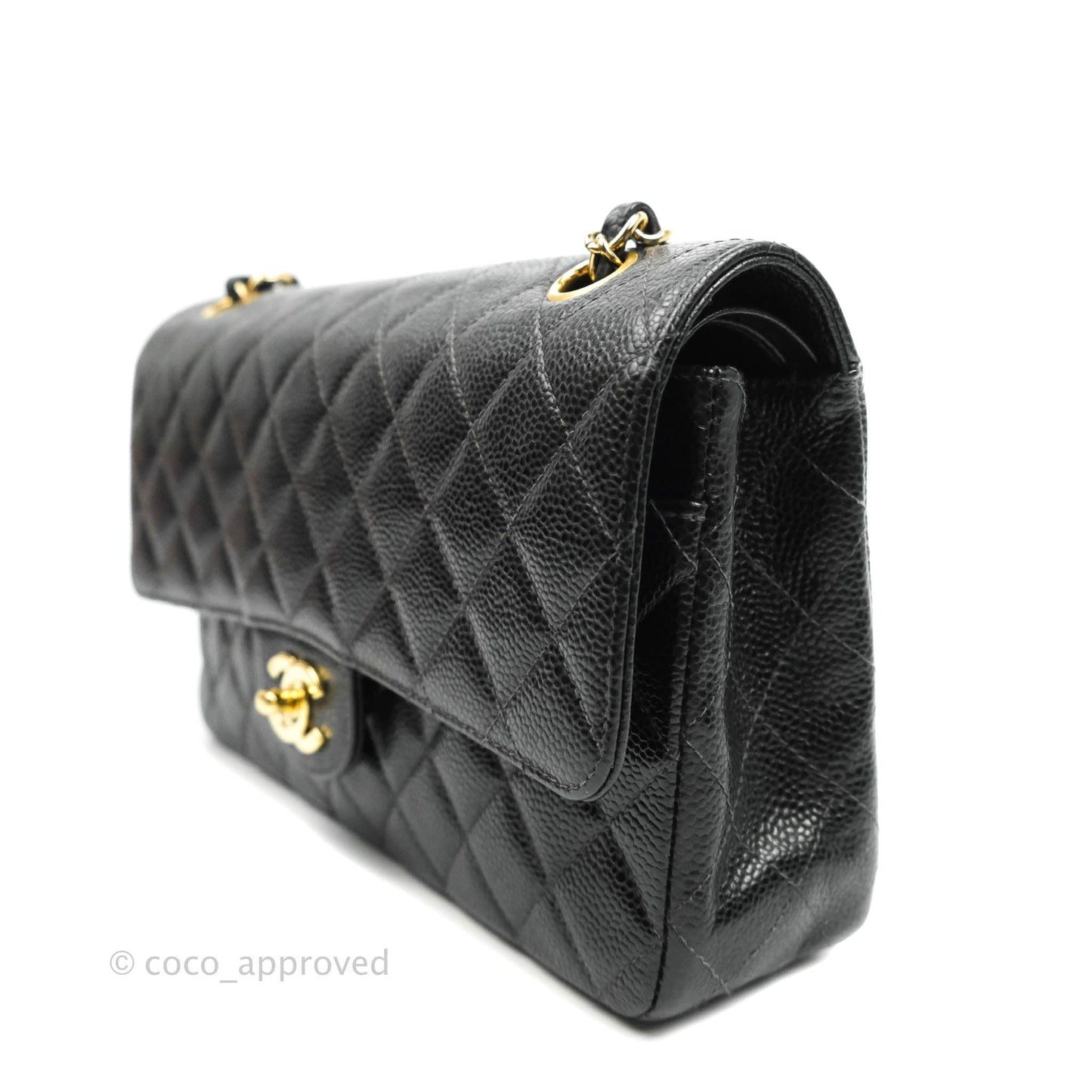 Chanel Classic M/L Medium Double Flap Black Caviar 24K Gold Hardware