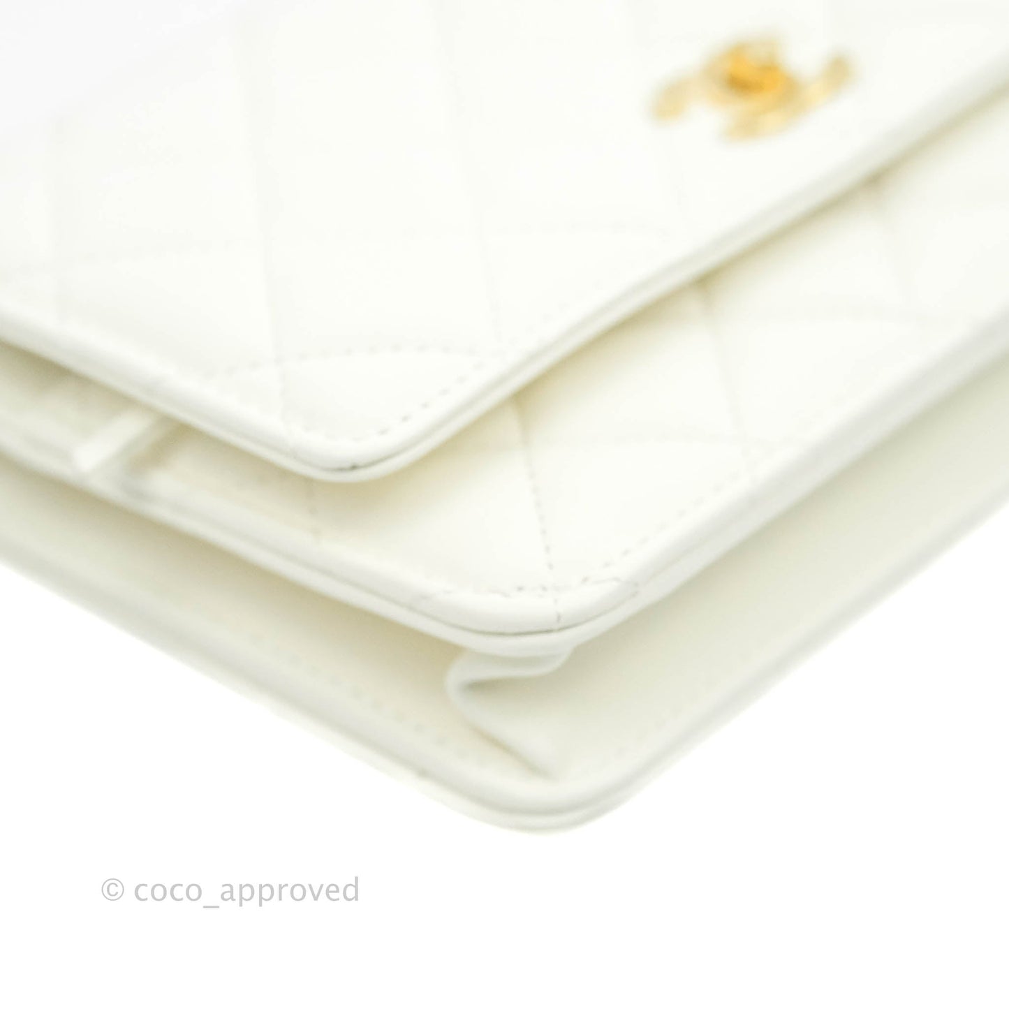 Chanel Quilted Pearl Crush Wallet on Chain WOC White Lambskin Aged Gold Hardware