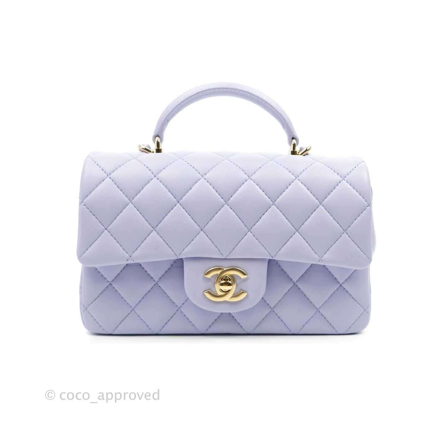 Chanel Top Handle Mini Rectangular Flap Bag Lilac Lambskin Aged Gold Hardware 21K