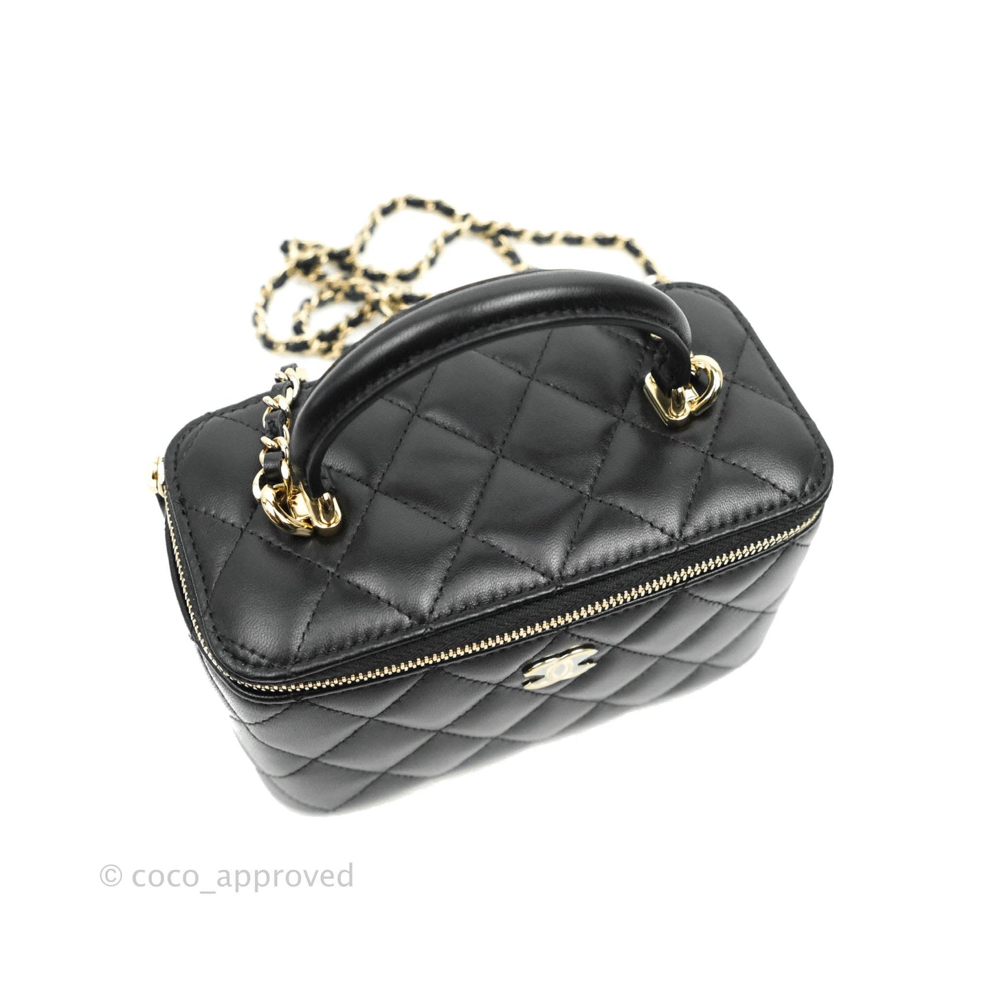 Chanel Classic Vanity Rectangular Top Handle With Chain Black Lambskin Gold Hardware