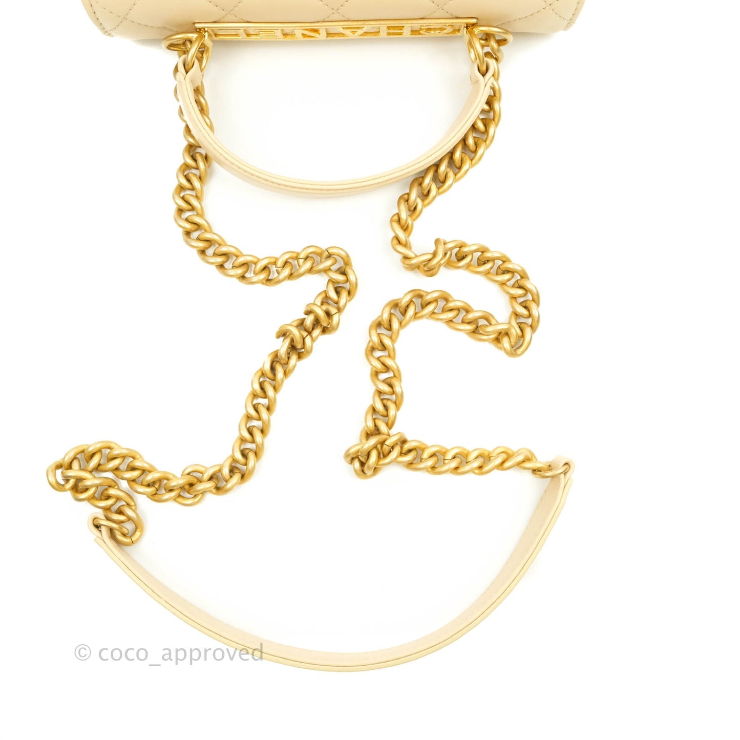Chanel Top Handle Flap Bag Light Beige Lambskin Aged Gold Hardware