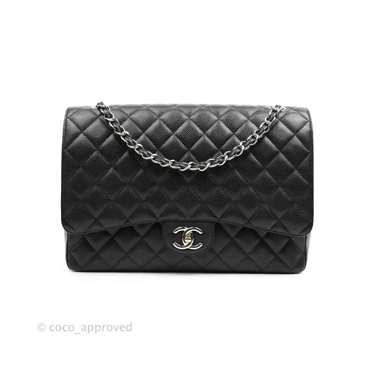 Chanel Quilted Maxi Double Flap Black Caviar Silver Hardware