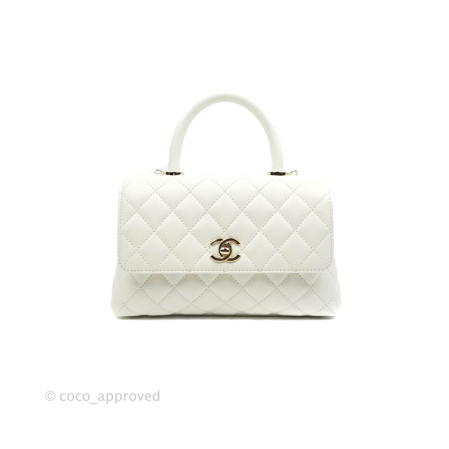Chanel Small (Mini) Quilted Coco Handle White Caviar Gold Hardware