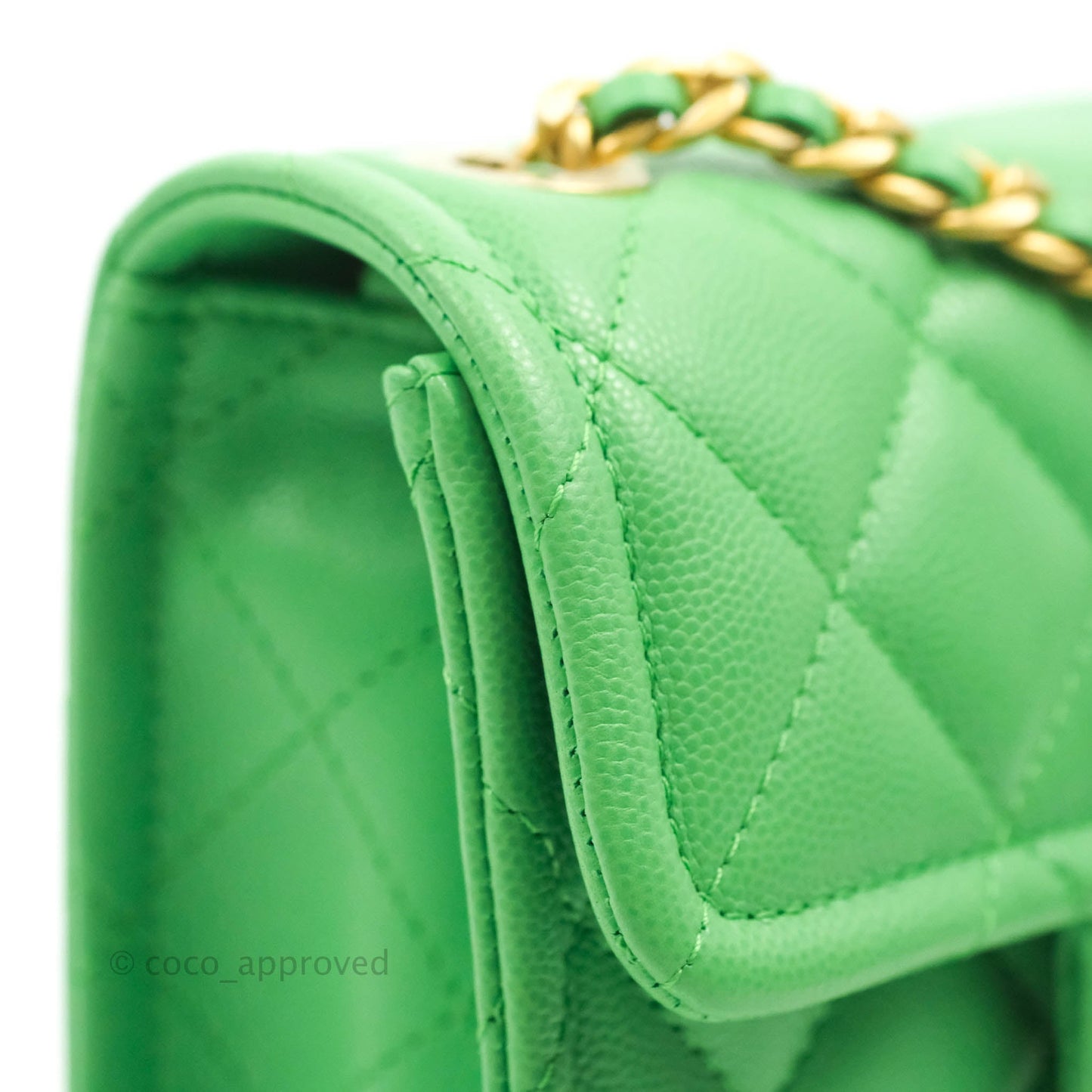 Chanel Mini Square Sweet Quilted Flap Green Caviar Aged Gold Hardware 21P