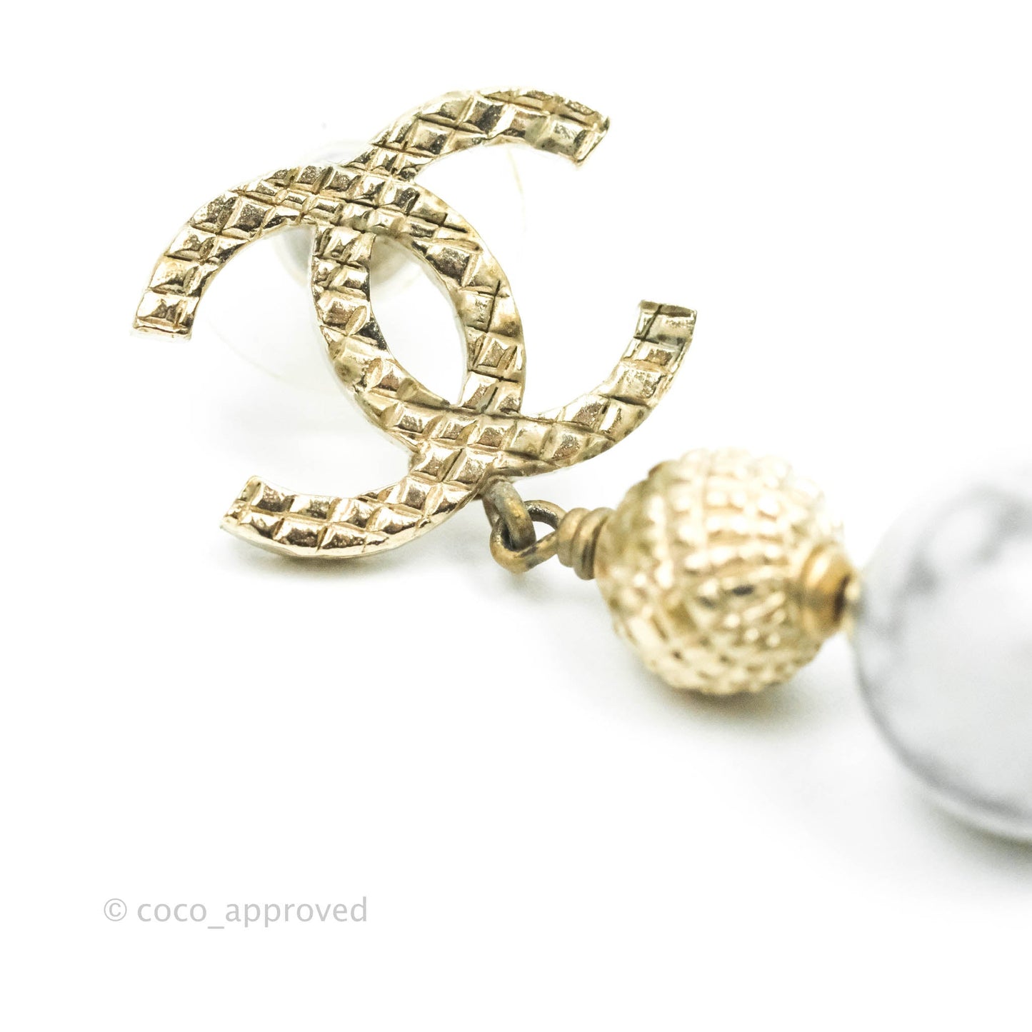 Chanel CC Drop Marble Earrings Gold Tone 16A