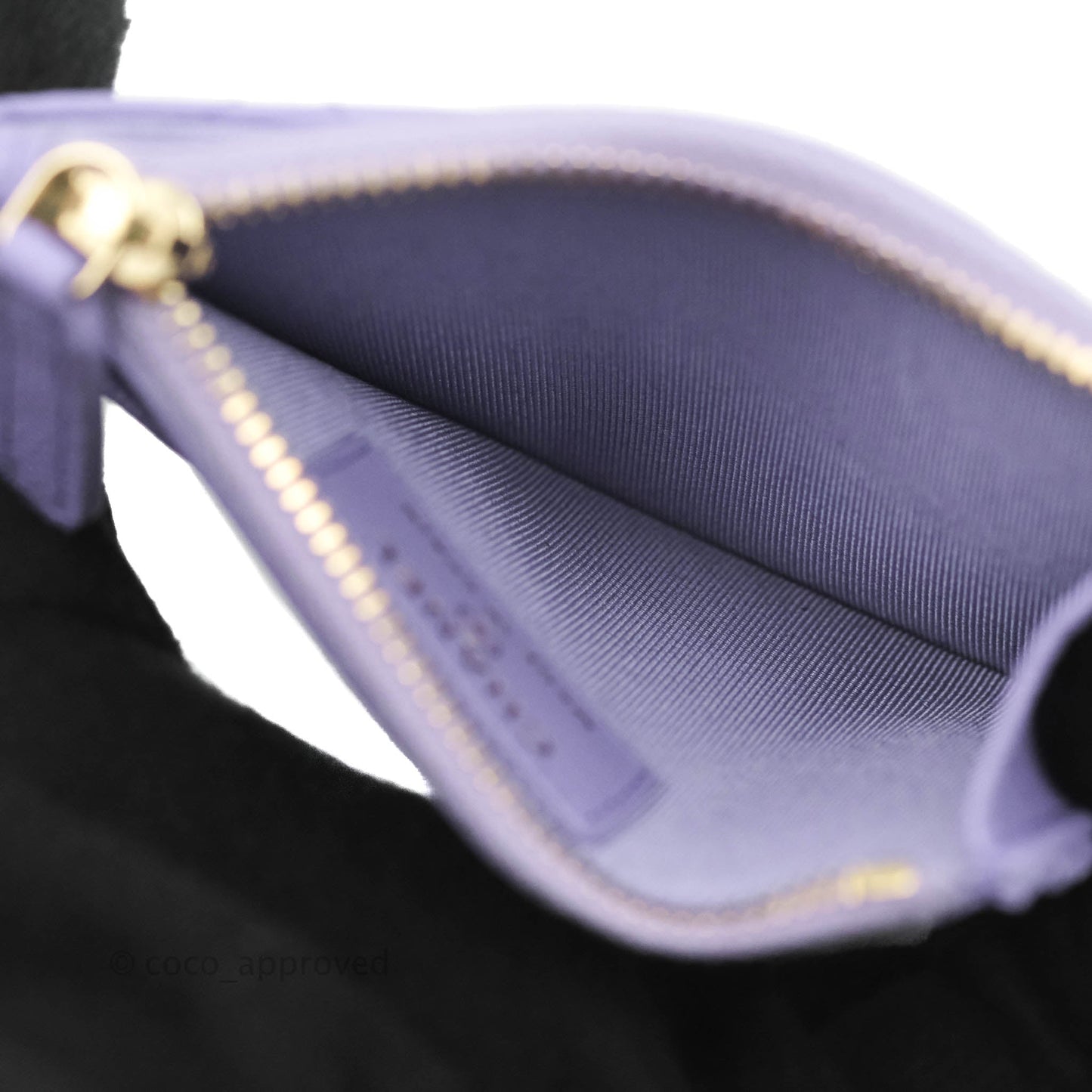 Chanel Quilted CC Zipped Card Holder Caviar Purple Gold Hardware