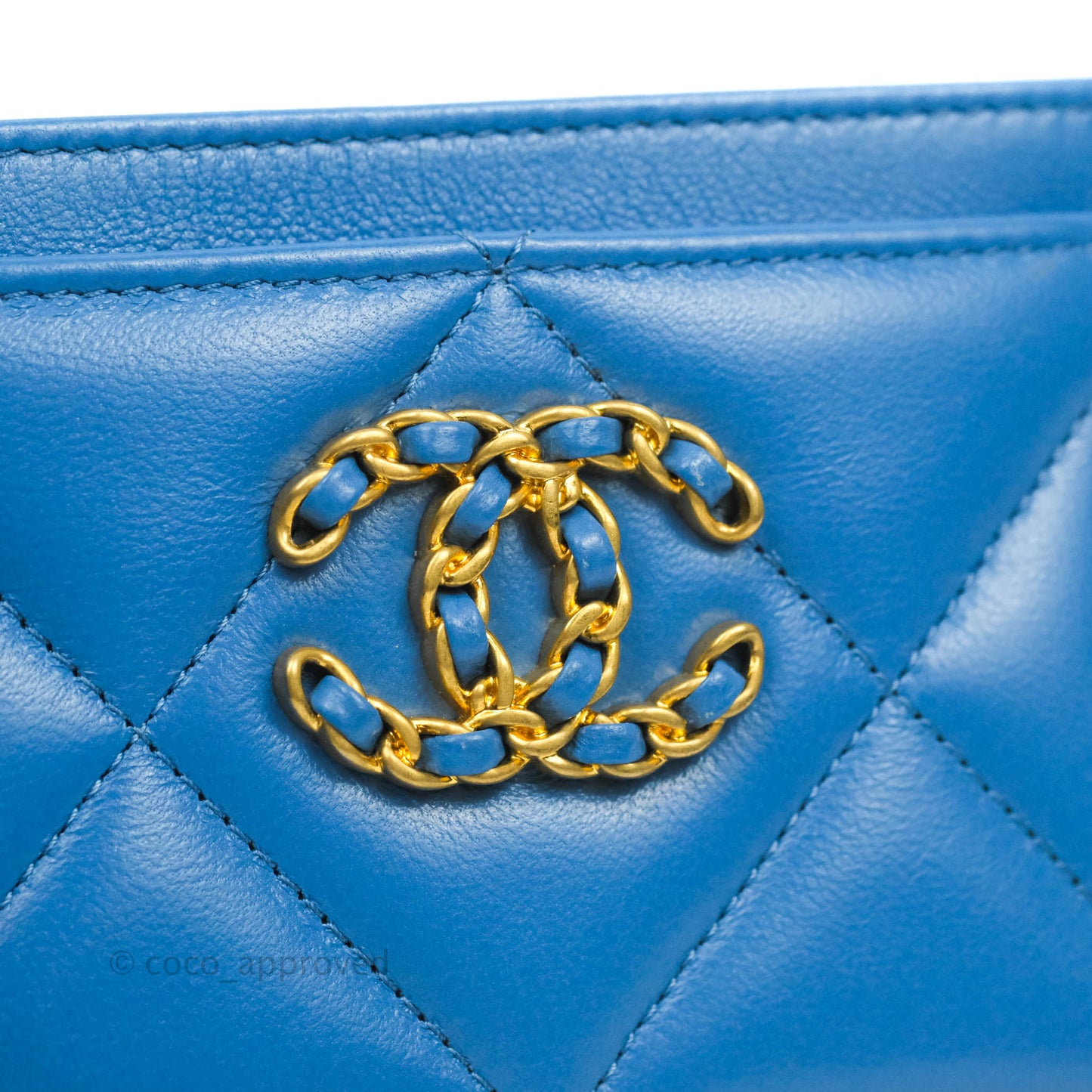 Chanel 19 Quilted Blue Flat Card Holder
