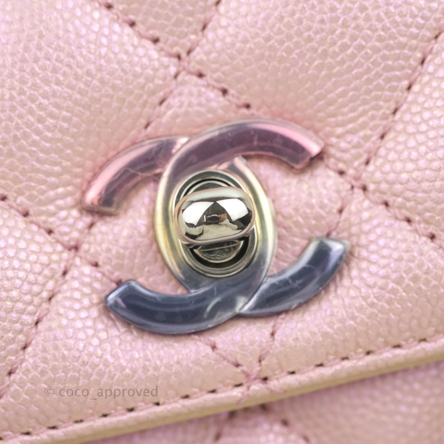 Chanel Mini Coco Handle Iridescent Pink Caviar Rainbow Hardware