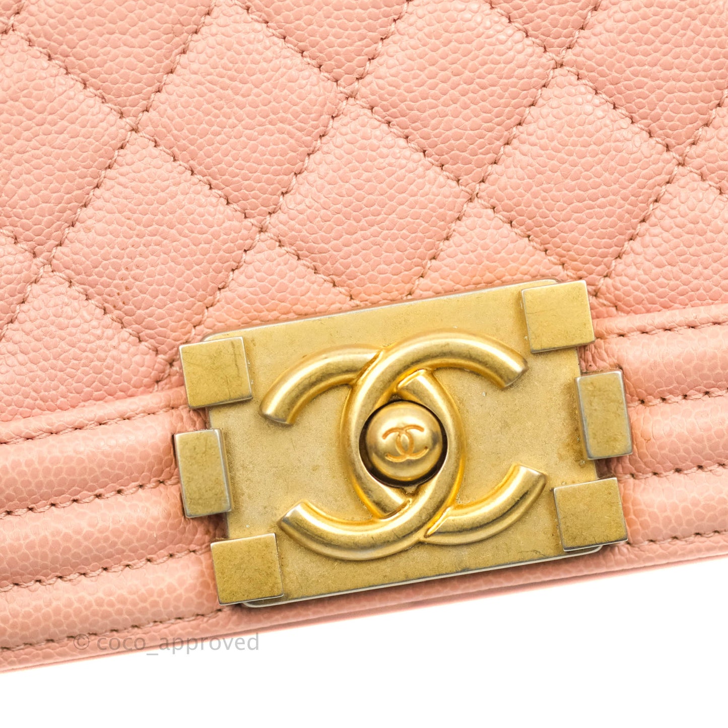 Chanel Quilted Medium Boy Bag Pink Caviar Aged Gold Hardware