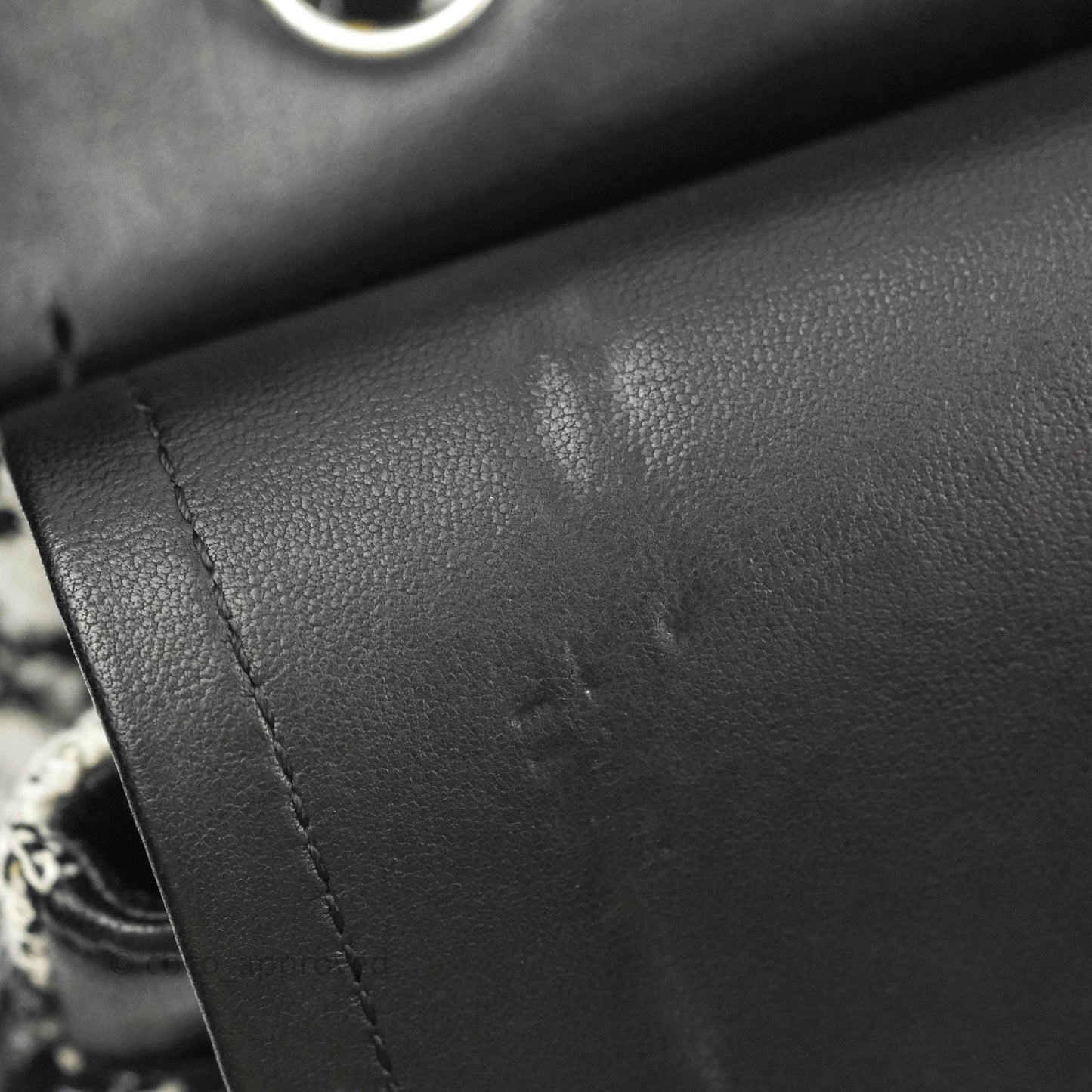 Chanel Quilted M/L Medium Double Flap Black White Tweed Silver Hardware