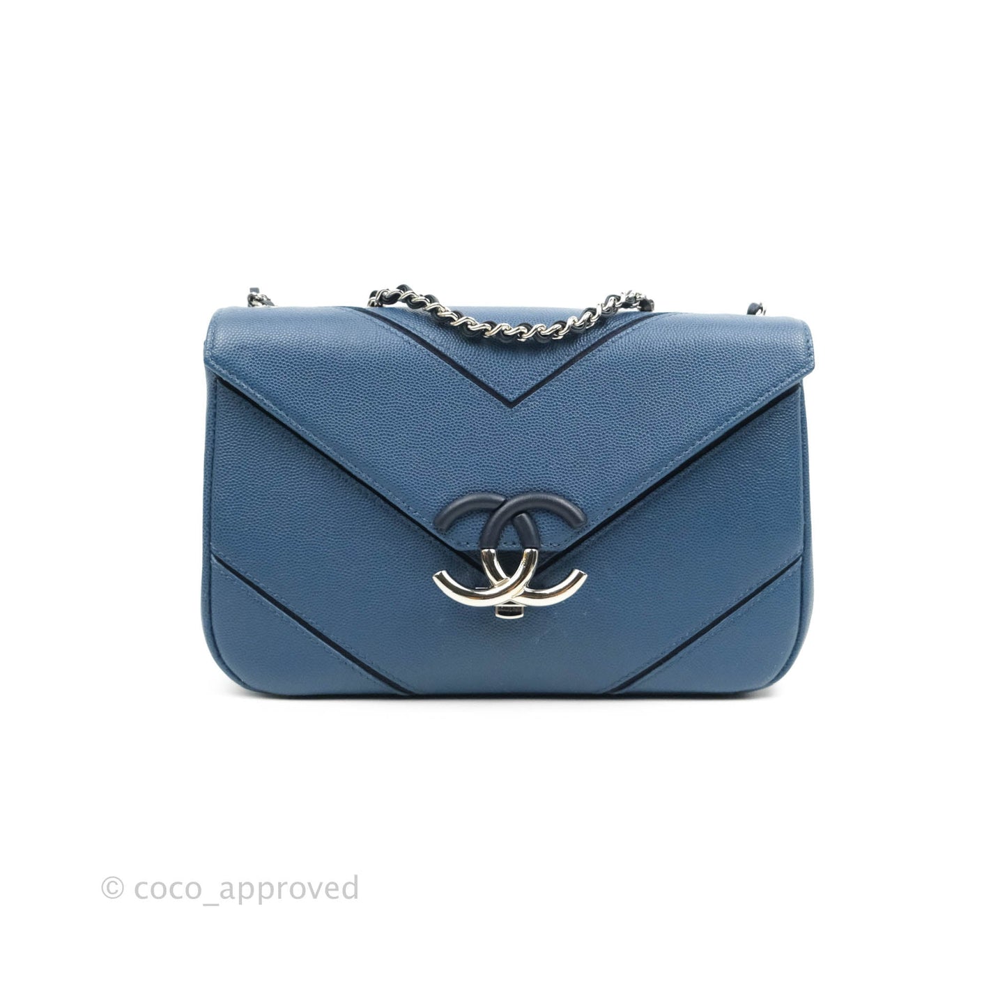 Chanel CC Chevron Flap Bag Navy Caviar Silver Hardware