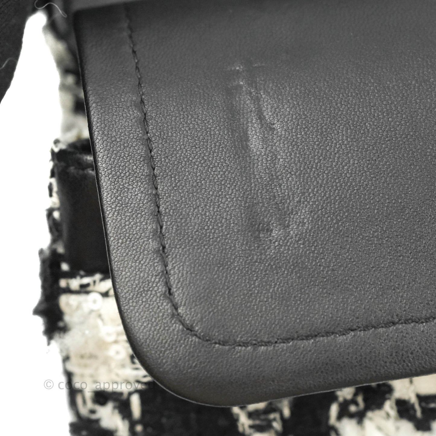 Chanel Quilted M/L Medium Double Flap Black White Tweed Silver Hardware