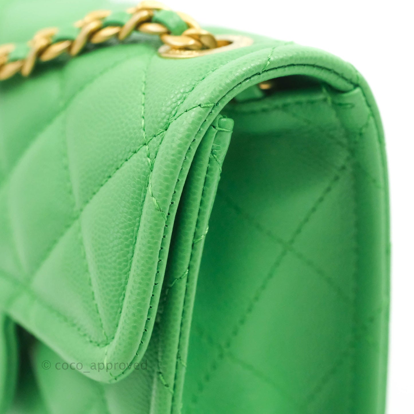 Chanel Mini Square Sweet Quilted Flap Green Caviar Aged Gold Hardware 21P