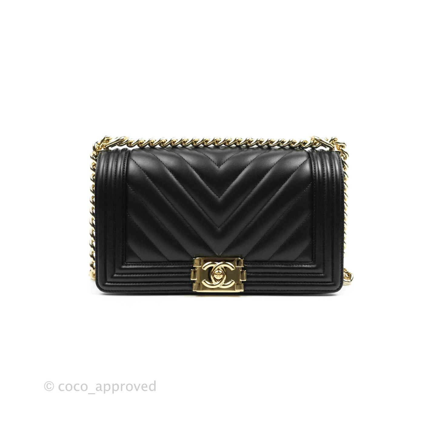 Chanel Medium Chevron Boy Black Lambskin Gold Hardware