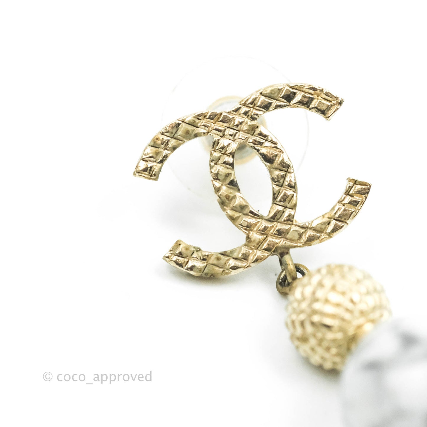 Chanel CC Drop Marble Earrings Gold Tone 16A