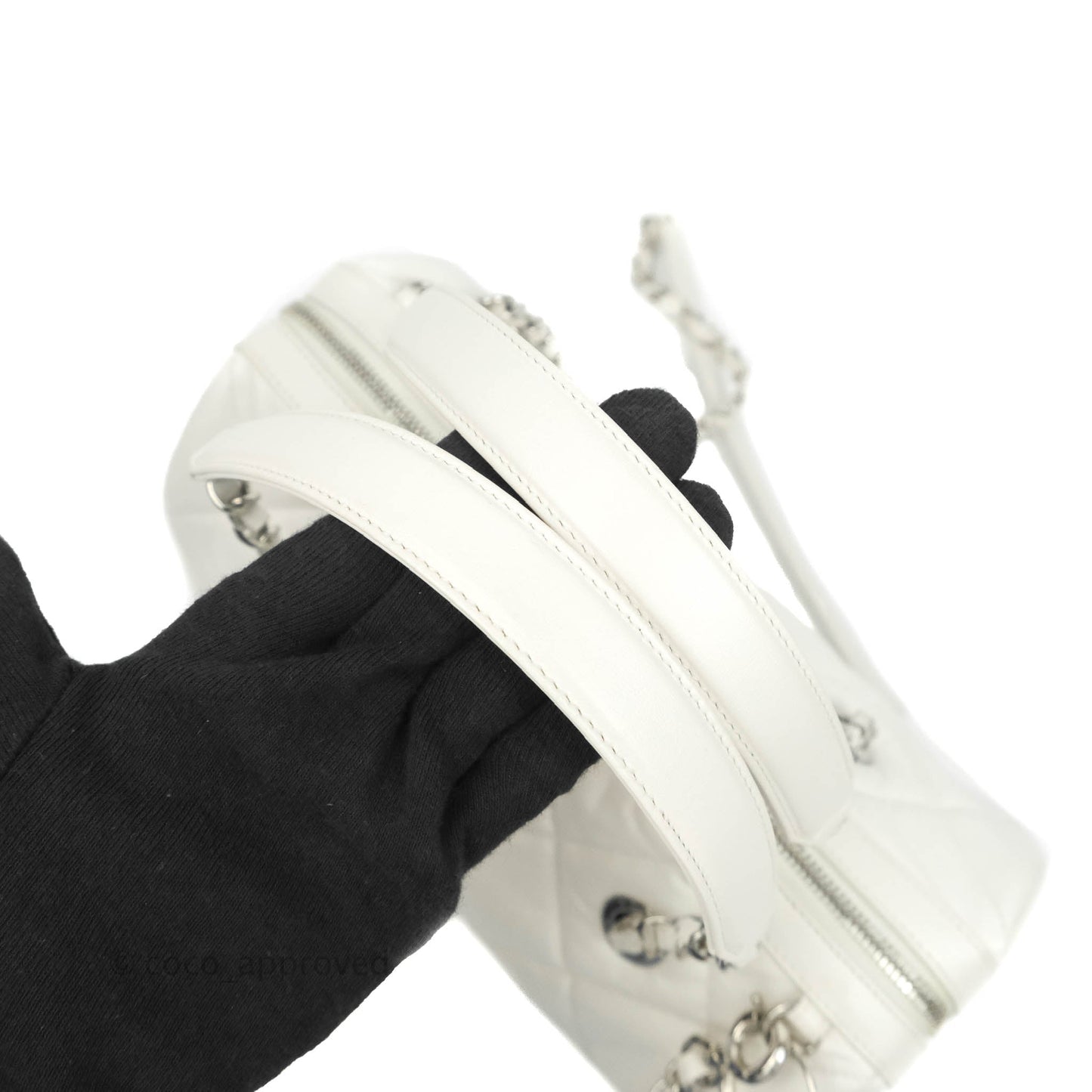 Chanel Calfskin Small Bowling Bag White Silver Hardware