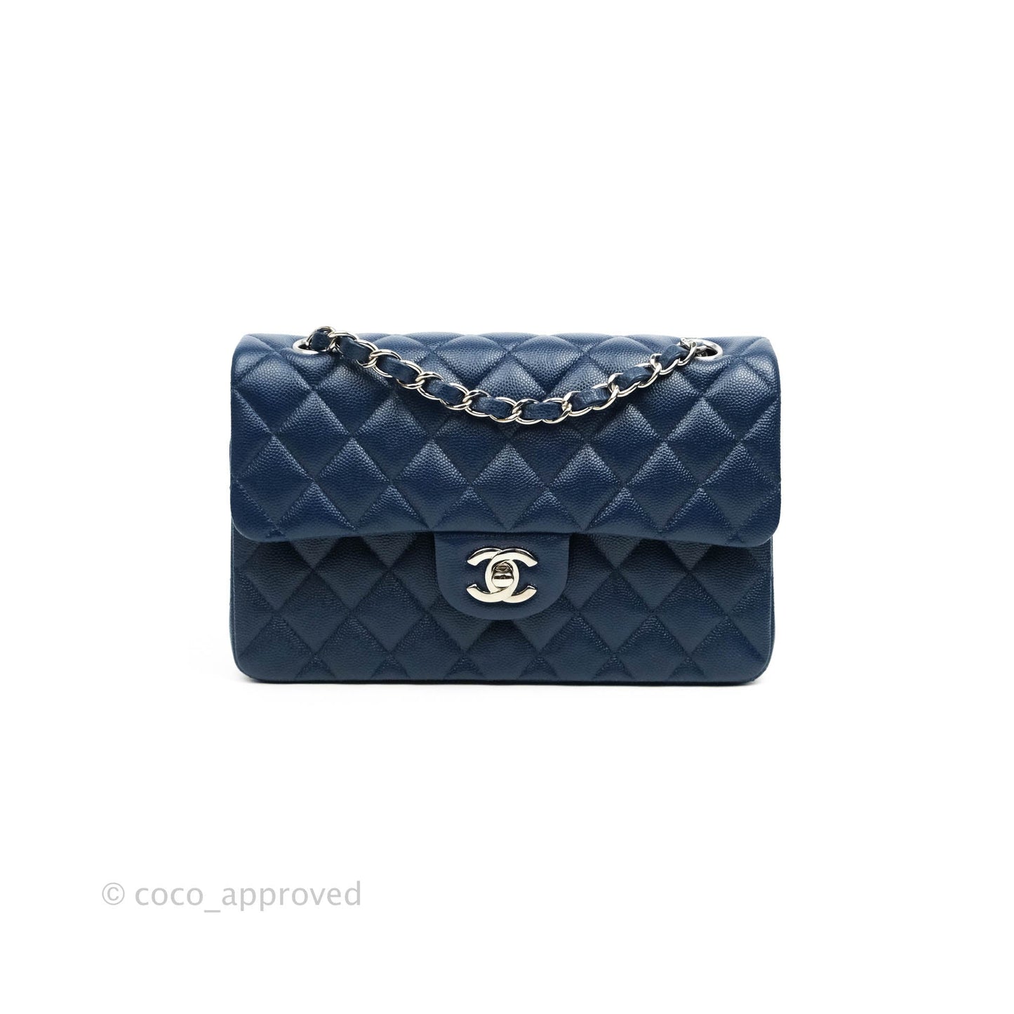Chanel Classic Small S/M Flap Dark Blue Caviar Silver Hardware 17B