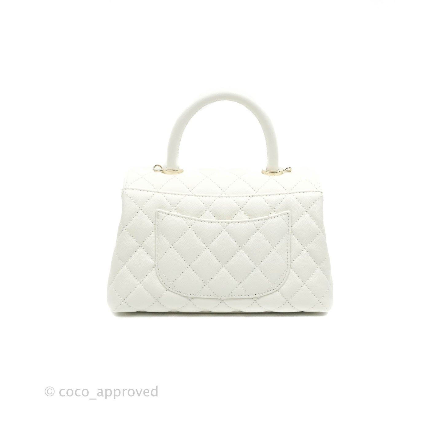 Chanel Small (Mini) Quilted Coco Handle White Caviar Gold Hardware