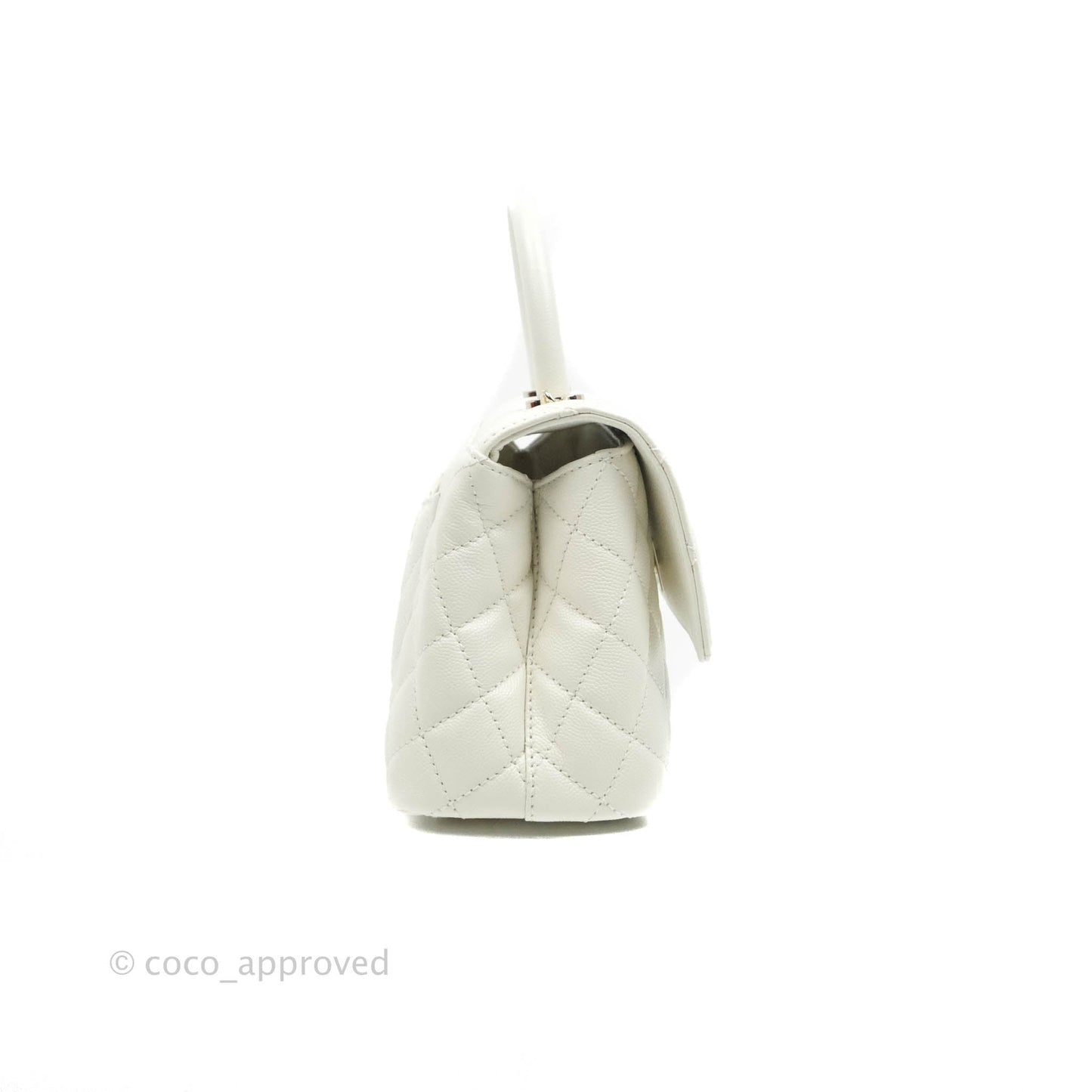 Chanel Small (Mini) Quilted Coco Handle White Caviar Gold Hardware
